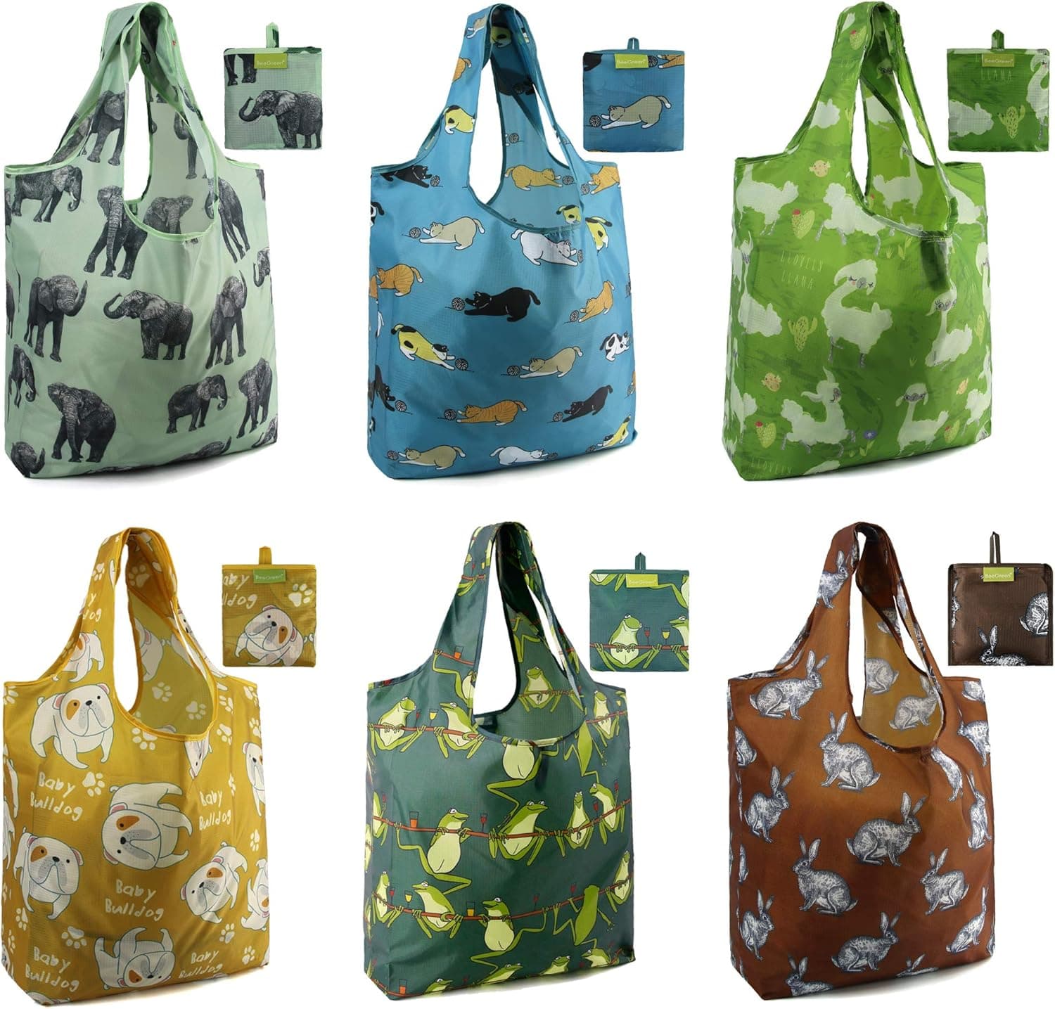 6 Pack Reusable Grocery Bags Cute Dog Bunny Sheep Christmas Gift Bags for Women Durable Large Capacity Reusable Bags for Shopping Rip-stop Washable