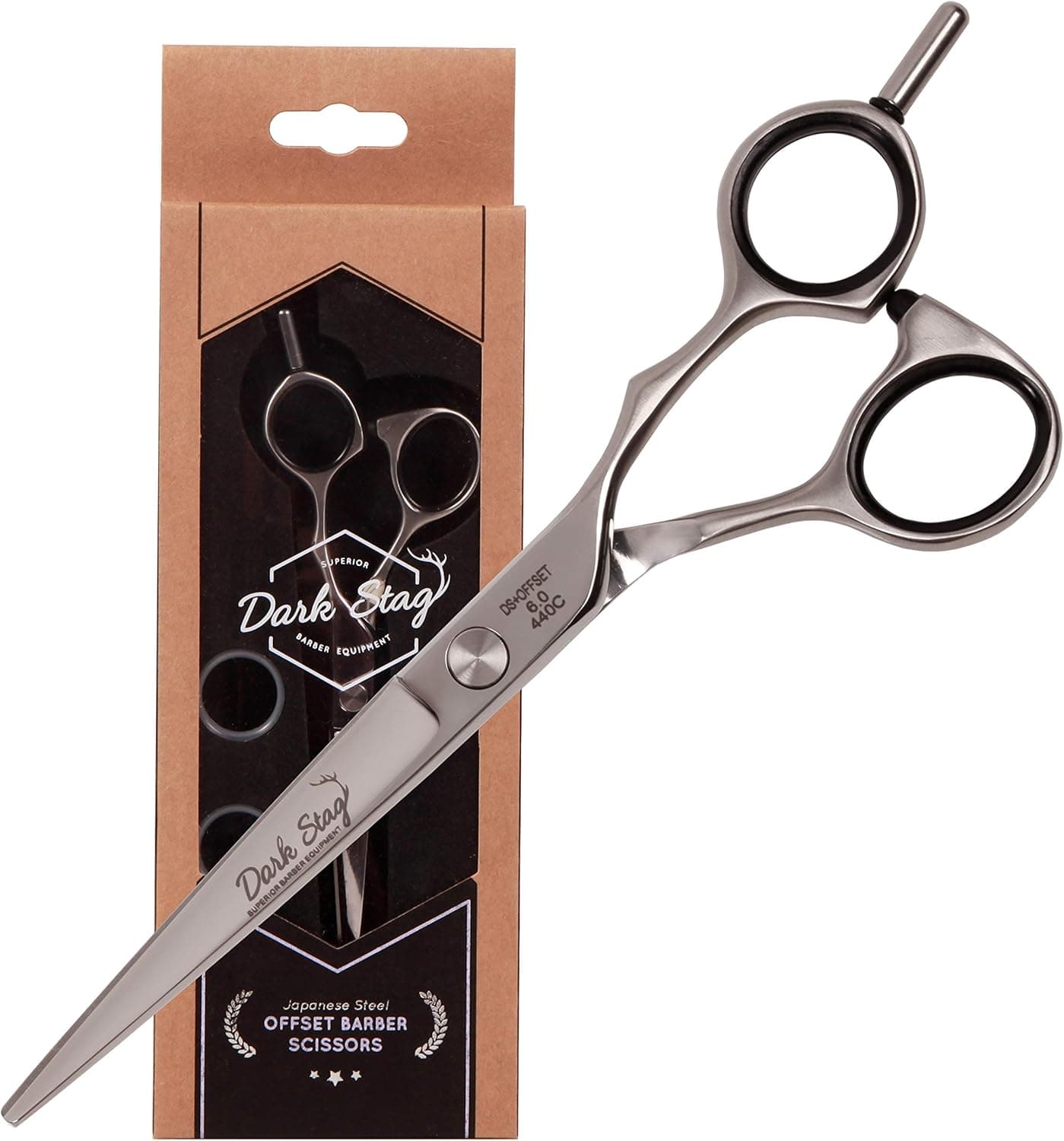 Dark Stag DS+ Offset convex razor edge professional barber scissor for professional hairdressers barbers. Stainless steel hair cutting shears. For salon barbers. - 6 inch