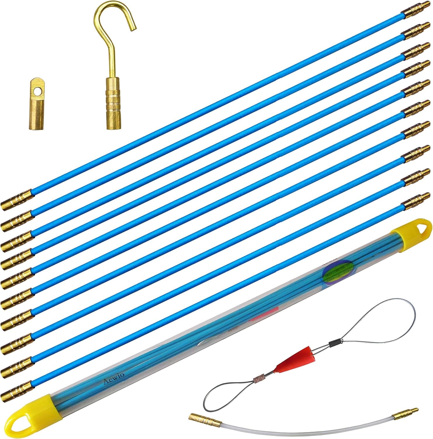 Aewio 5m Fiberglass Fish Rod Tape Kit Wire Cable Running Puller Electrical Pull Push Rods Kit (50cm x 10Pcs Blue)
