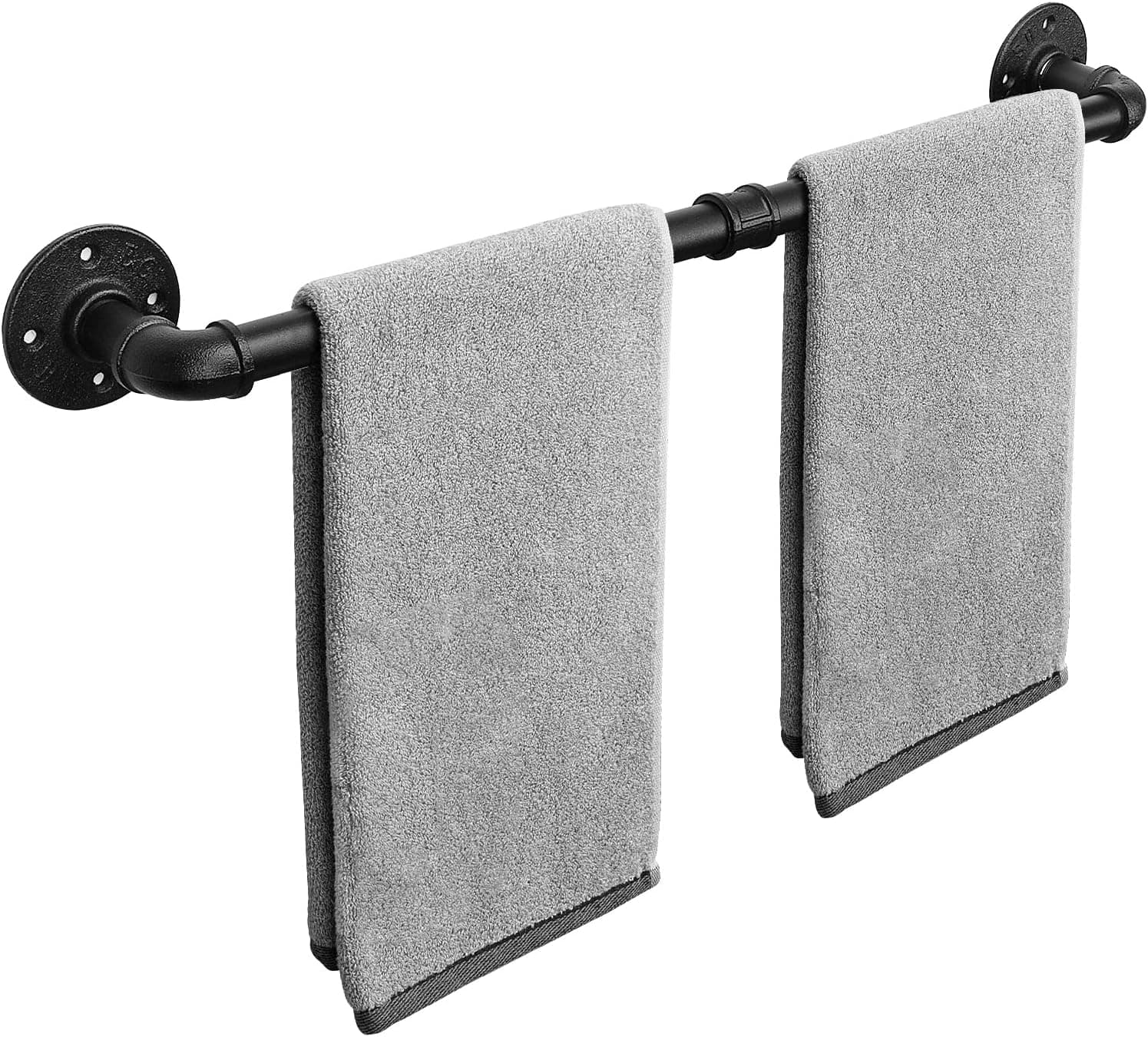 Livabber Industrial Pipe Towel Bar, Rustic Iron Decor Bathroom Hardware Towel Bar Accessory, Heavy Duty Wall Mounted Bath Towel Rack Holder, Black (24 Inch)