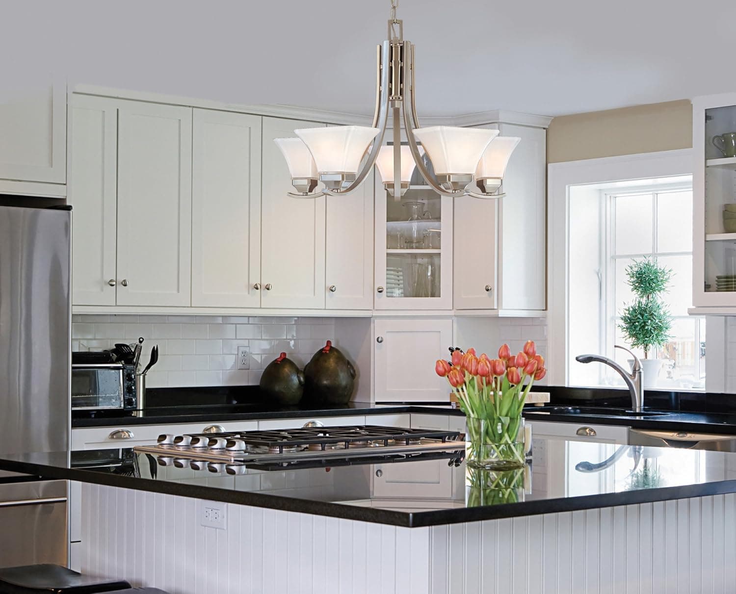 Minka Lavery Chandelier Pendant Lighting 1813-84, Agilis Mini Glass 1 Tier Dining Room, 3 Light, 300 Watts, Nickel