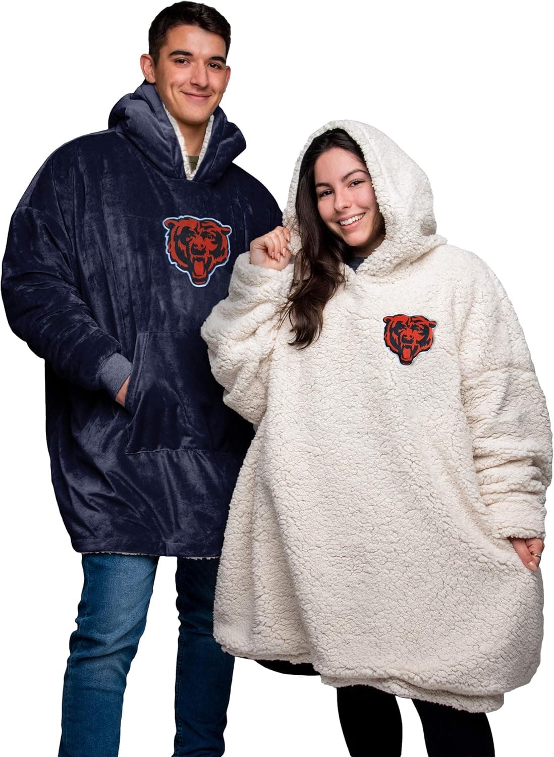 FOCO NFL Unisex Reversible Oversized Sherpa Hoodie Sweatshirt Big Logo Hoodeez