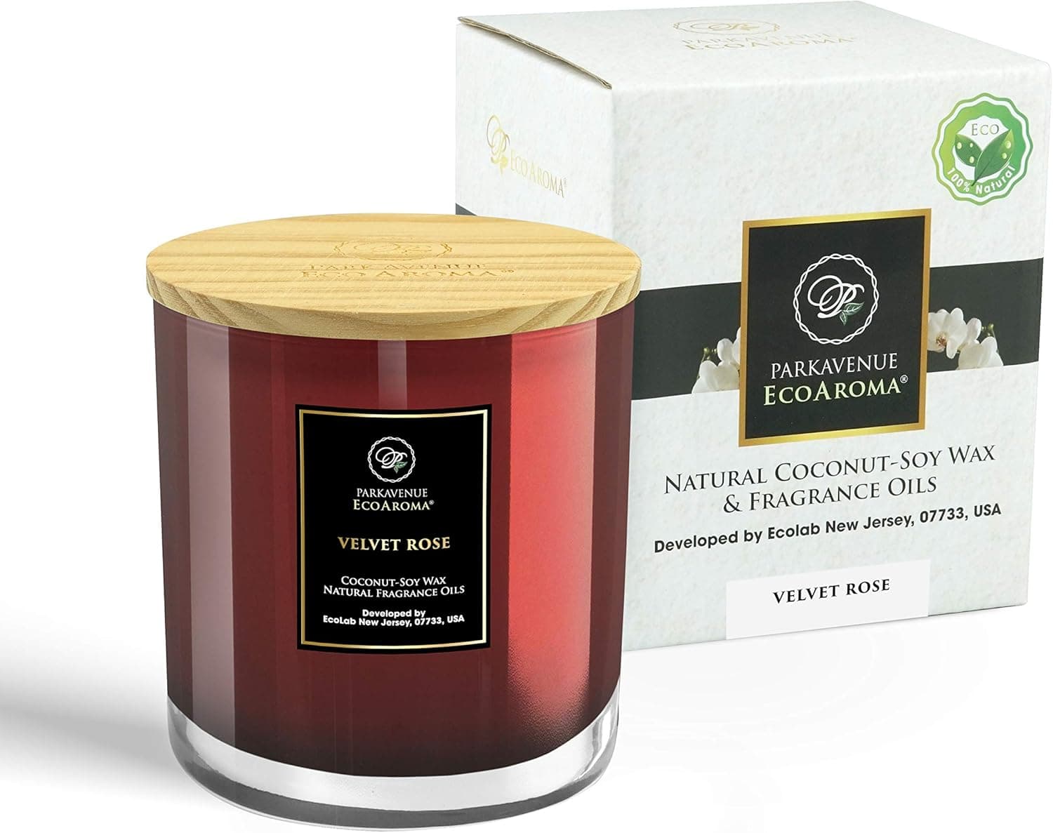 EcoAroma Rose Noir & Oud Luxury Scented Coco-Soy Jar Candles Organic Aromatherapy Candles Highly Scented Home Decorative Fragrance Gifts Hand Poured 2 Wicks 12 Oz