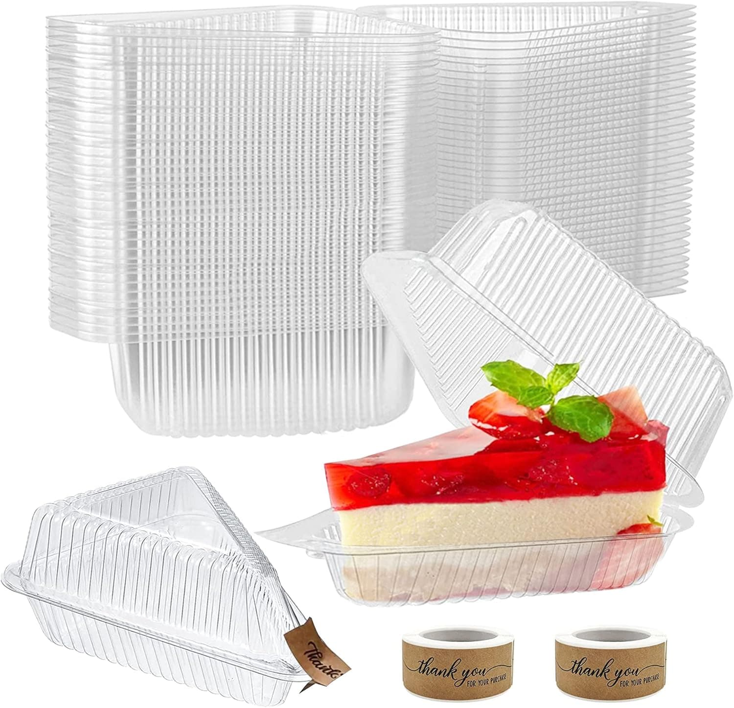 200 Pcs Clear Cake Slice Plastic Containers with Lids,Pie Slice Containers with 240 Adhesive Labels,Cheese Slices Hinged Cake Containers for Home Bakery Cafe Restaurants