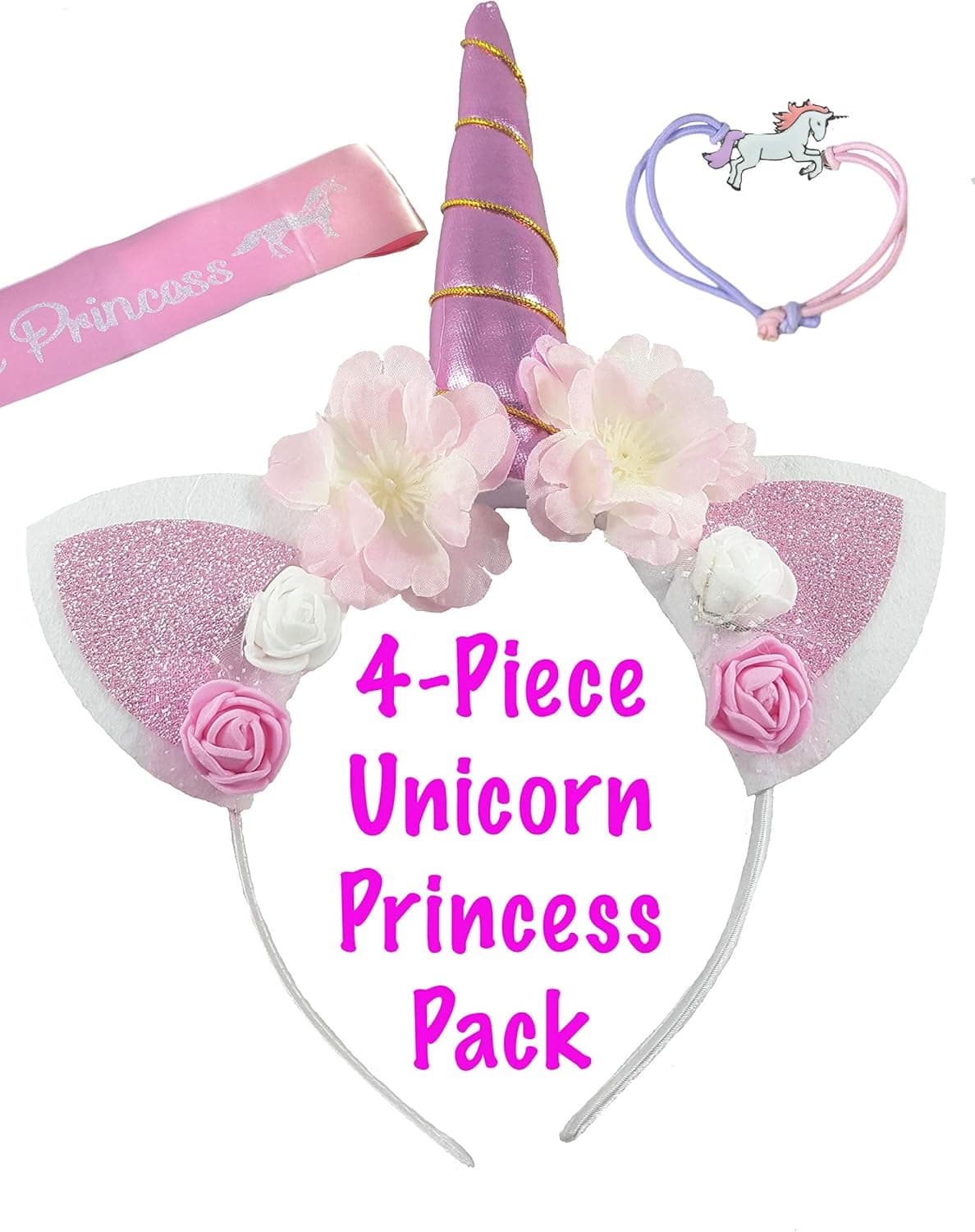 Unicorn Headband for Girls – Unicorn Party Kit Includes Horn Headband with Bracelet, Unicorn Princess Sash and Fabric Gift Bag – Best Girls Unicorn Costume for Halloween, Birthday and Dress Up