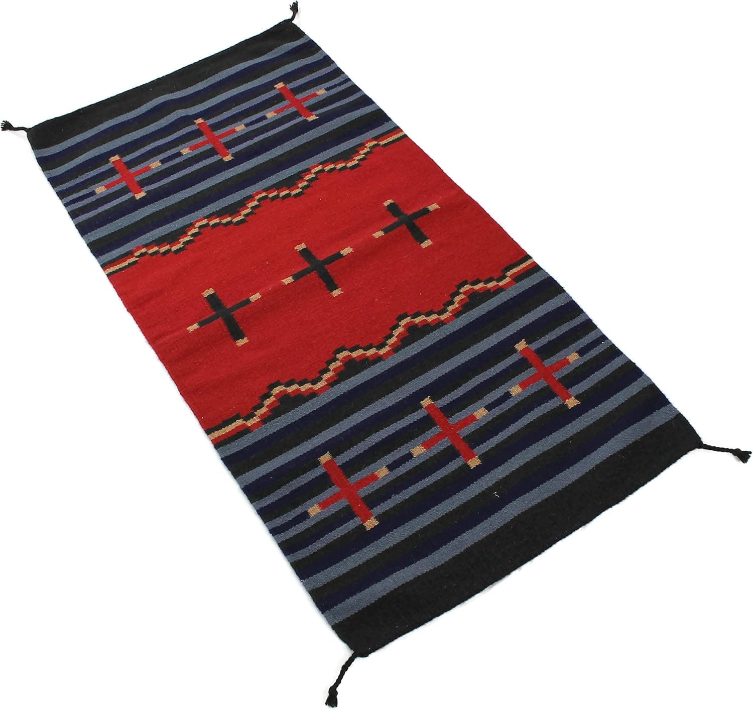 Splendid Exchange Hand Woven Wool Southwest Area Rug, 2.7 by 5.3 Foot, Cross Red, Blue and Black
