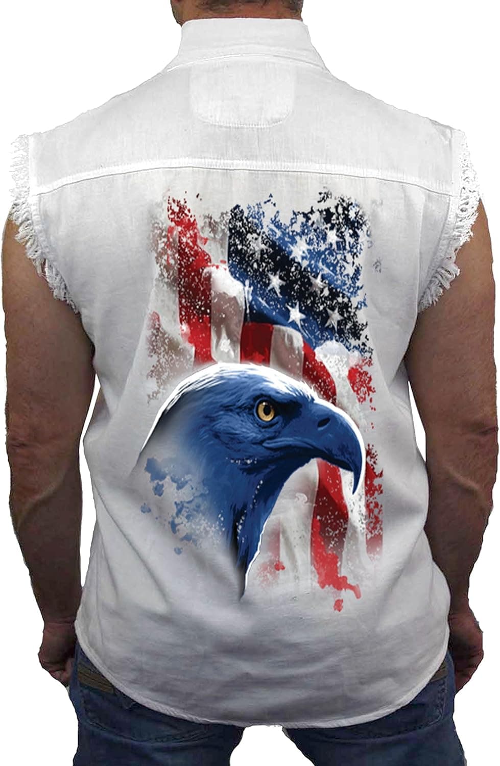 Men's Sleeveless Denim Shirt USA Flag American Icon Biker
