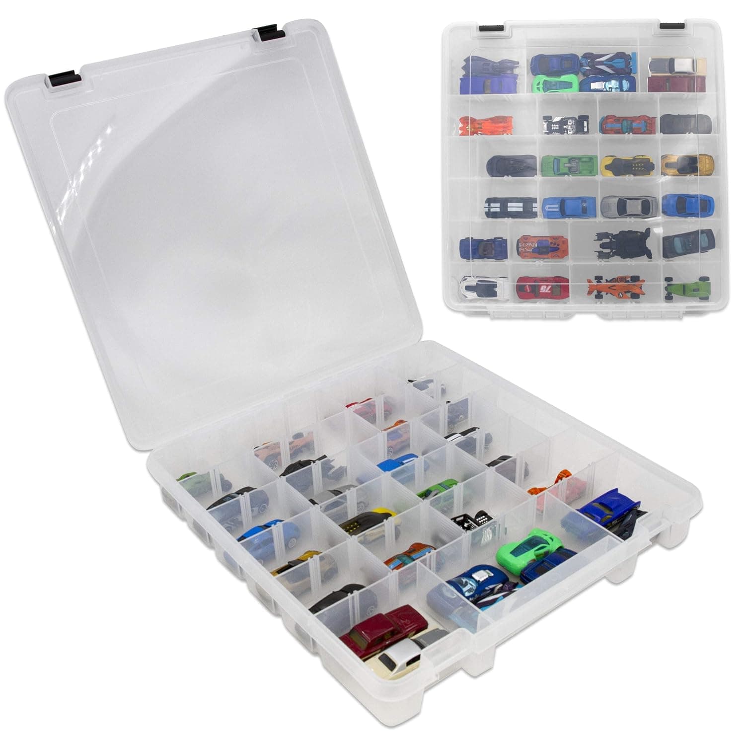 CASEMATIX Toy Cars Storage Case and Small Toy Organizer, No BPA - Die Cast Car Storage Box Compatible with Hot Wheels fits Toy Cars with 18 Removable Dividers, Case Only