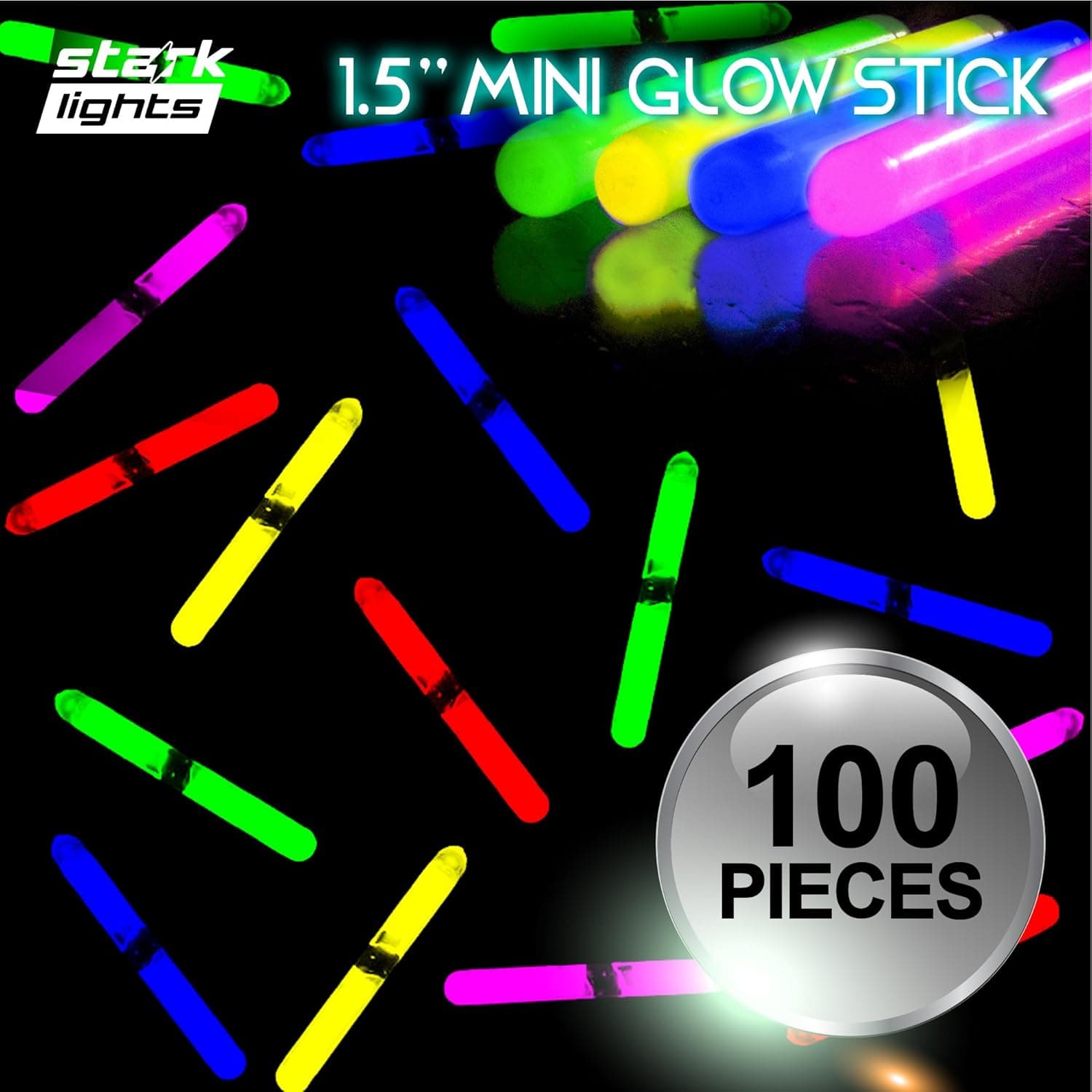1.5" Mini Glow Sticks 6 Assorted Colors Fishing Glo Light Kids DJ Party - 100 PCS
