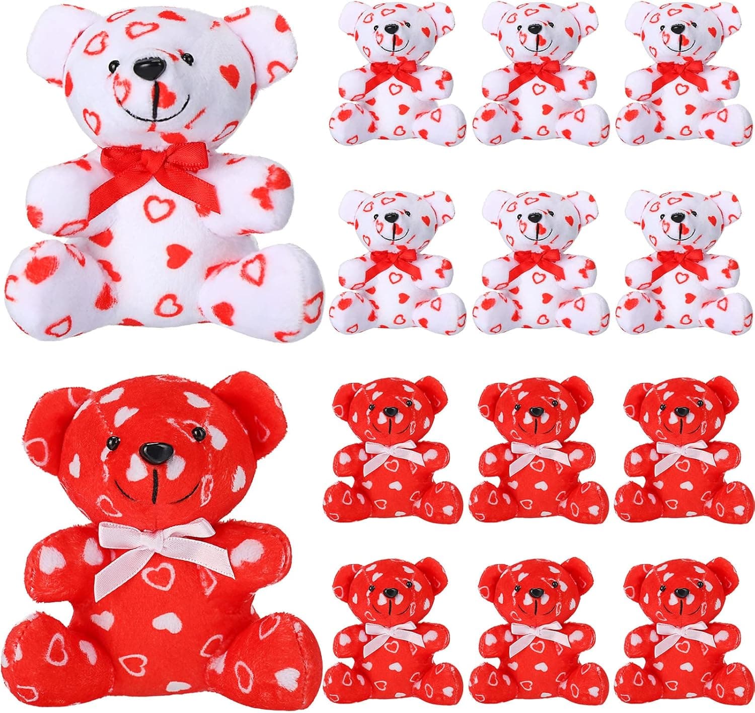 Sanwuta 12 Pieces Valentines Day Plush Bear Mini Stuffed Bears with Heart Pattern Love Bears for Valentine's Day Gifts or Bouquet Decoration Birthday Party Favors, 4 Inches, Red White