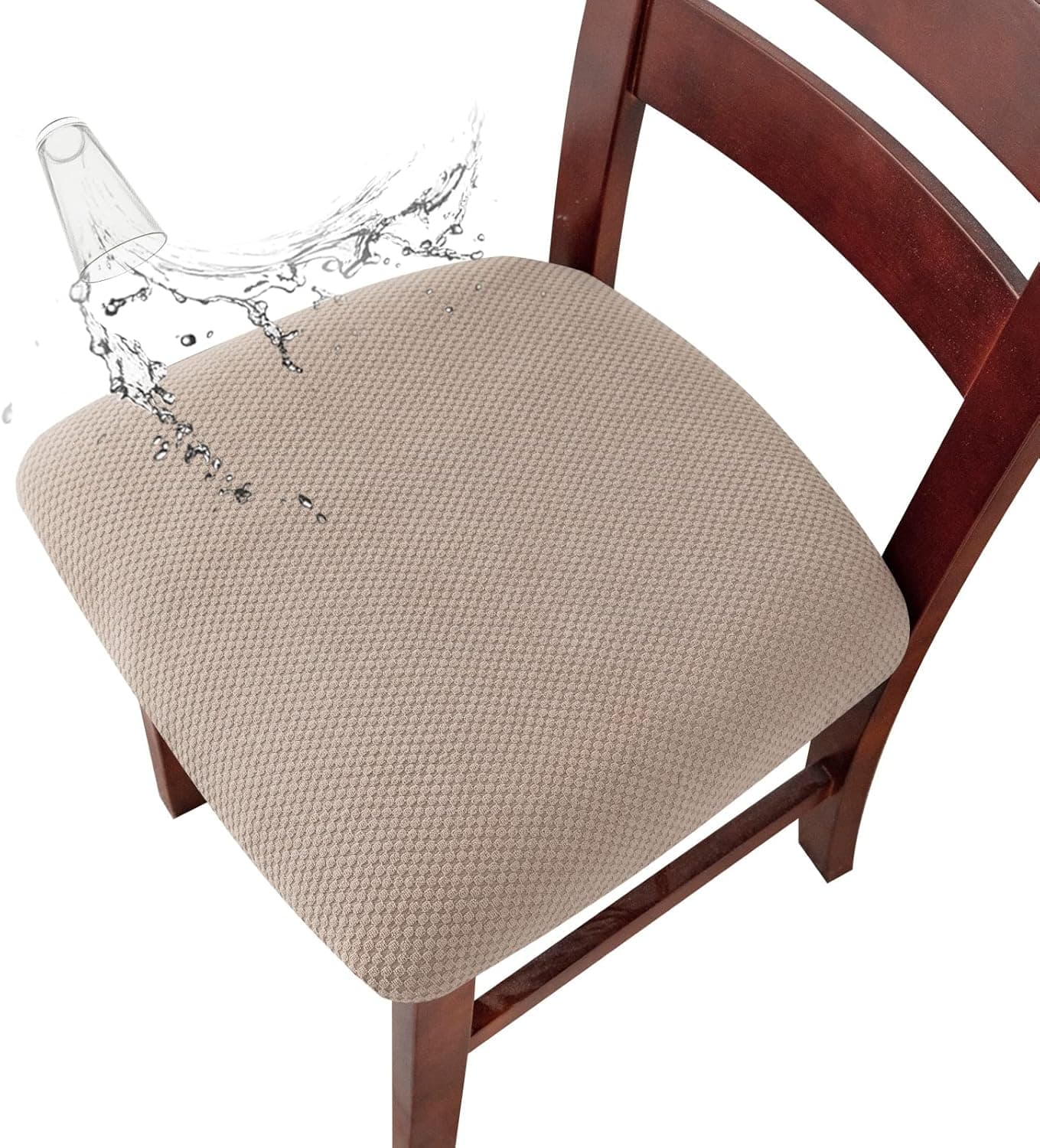 Genina Seat Covers for Dining Chairs Cover 100% Waterproof Dining Room Chair Seat Covers Kitchen Chair Covers (6 PCS, Khaki)
