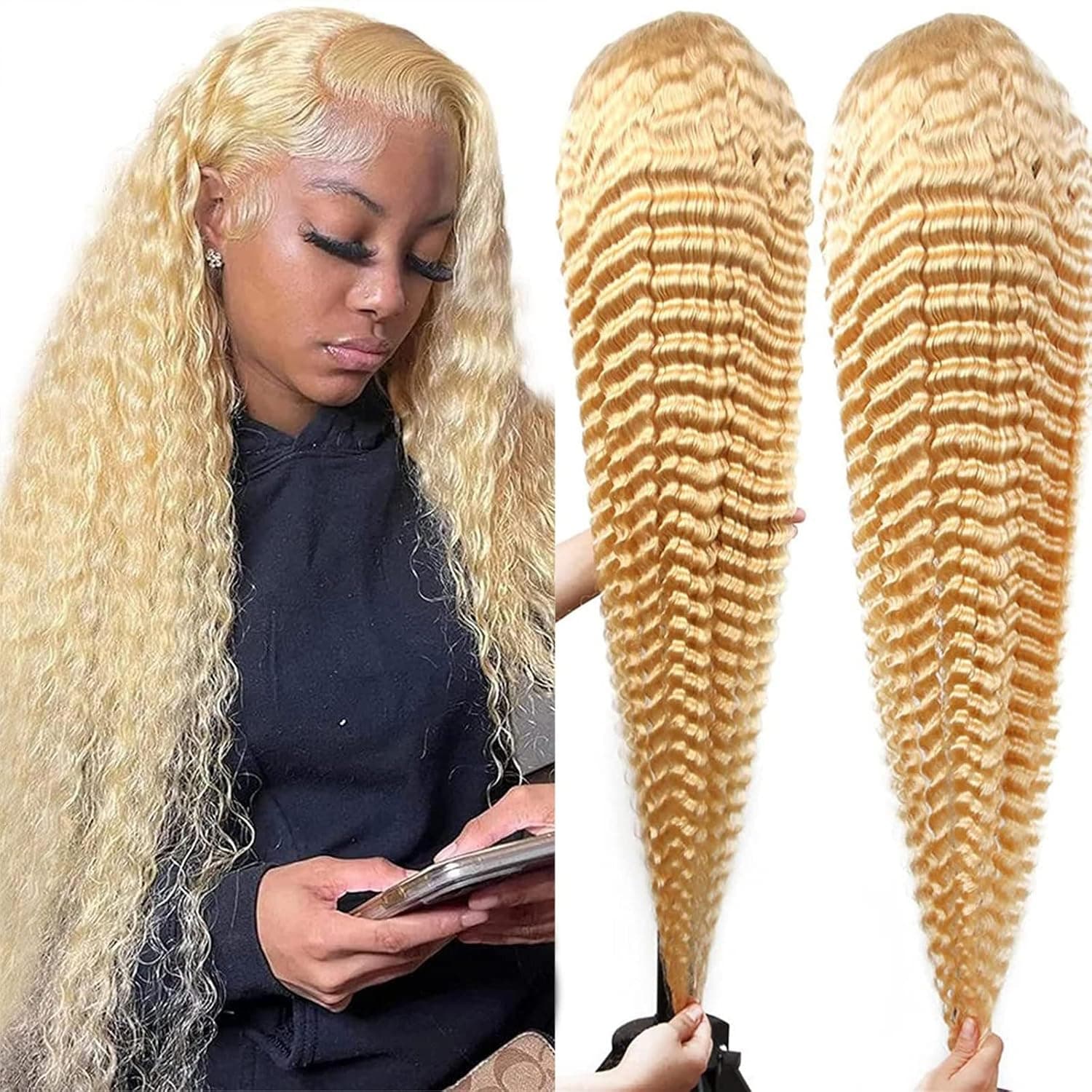 ELISHEVA 613 Deep Wave Lace Front Wig Human Hair 13x4 Blonde Lace Front Wigs Human Hair 180% Density Glueless Wigs Human Hair Pre Plucked With Baby Hair 613 HD Lace Frontal Wig for Women 26 Inch