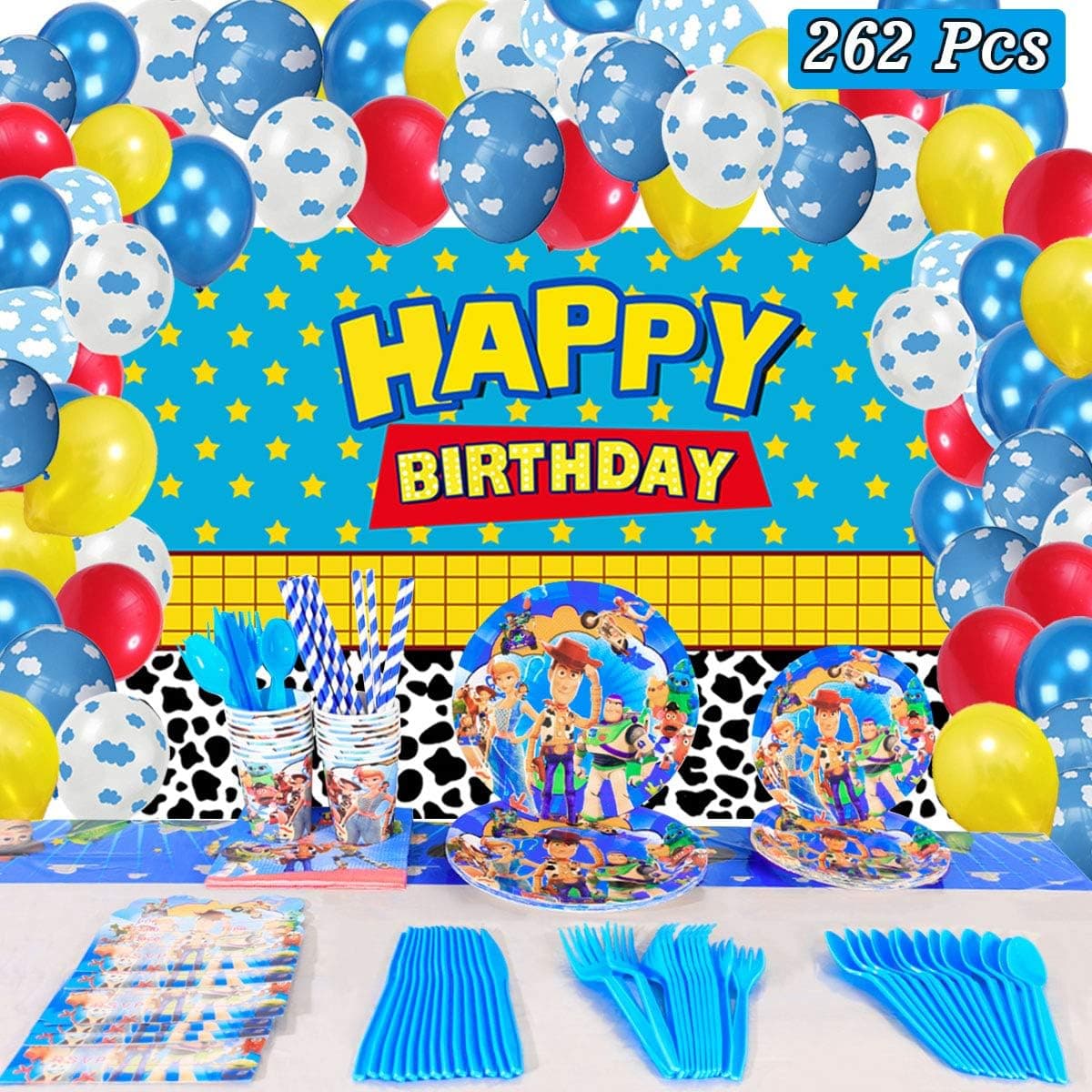 Happy Birthday Party Supplies Decorations, 16 Guest Replacement of Story Backdrop With Balloons Kit For Kids Photo Backdrop Background, Gift For Boys