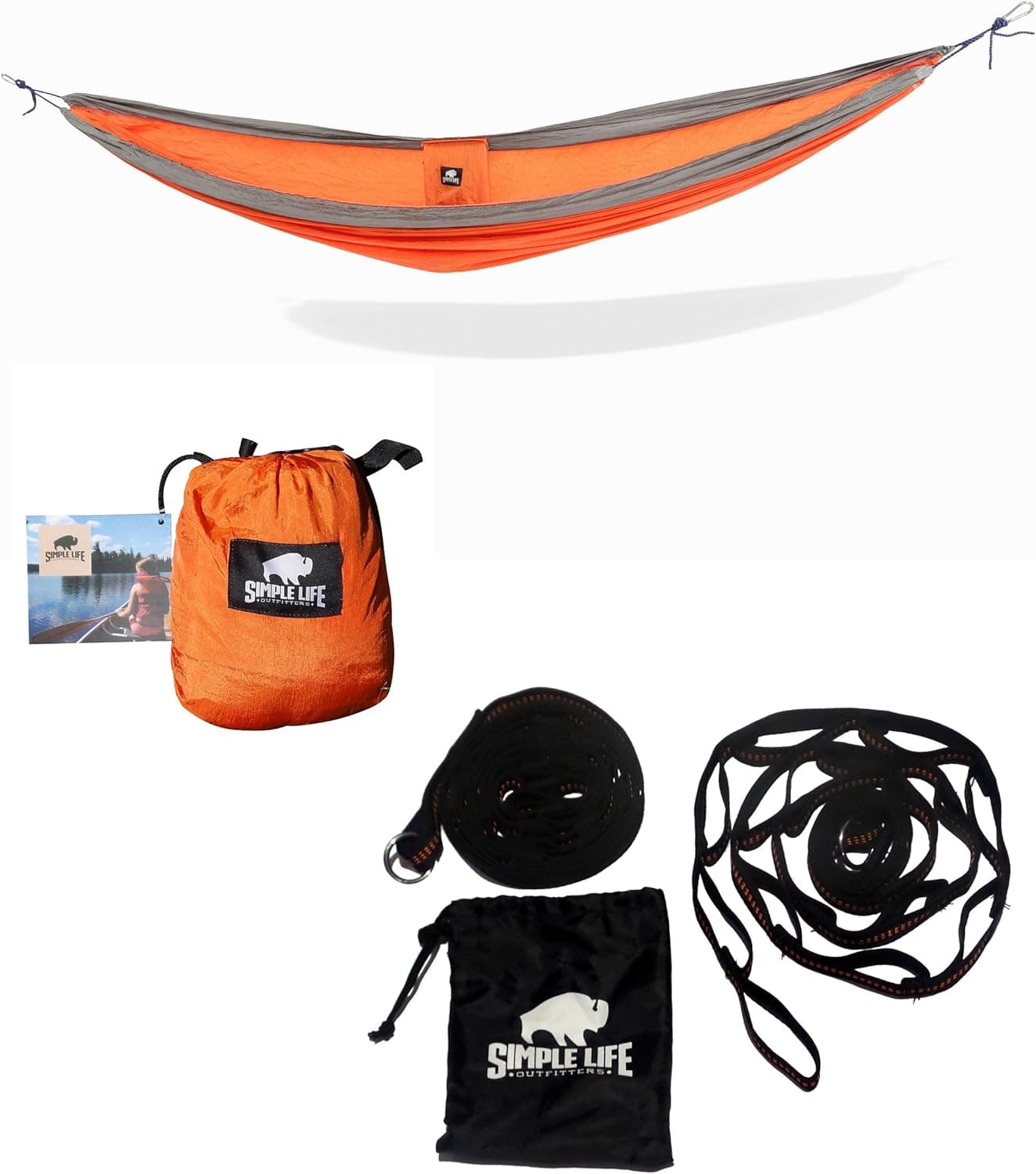 Simple Living Outdoors Double Hammock - with Free ($23 Value) Heavy Duty 10ft 16 Loop Tree Straps for Camping, Backpacking, Hiking and Travel Portable Packable Parachute/Nylon Material