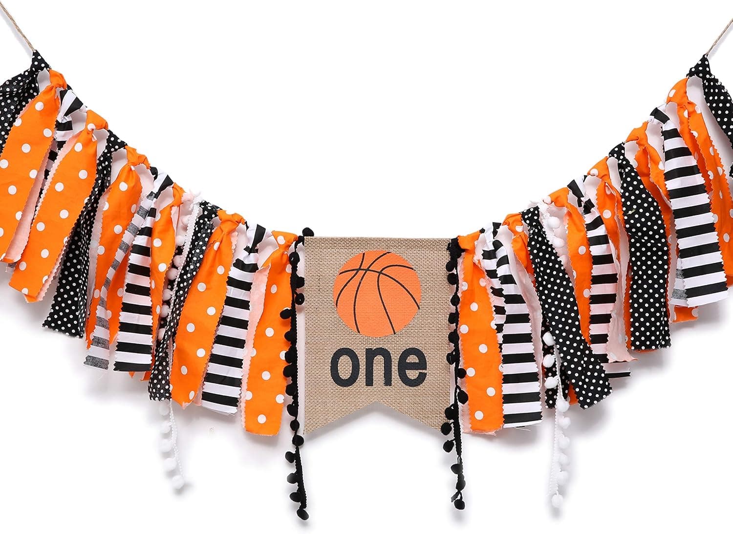 WAOUH Basketball Highchair Banner - High chair Banner for 1st/First Birthday Theme Decoration, Cake Smash Photo Prop, Fabric Rag Garland Banner