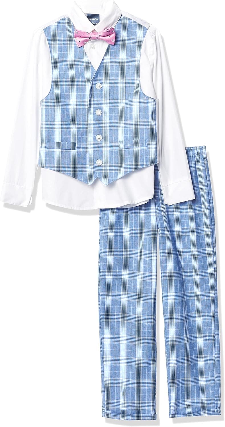 Nautica Boys' 4-Piece Set with Dress Shirt, Bowtie, Vest and Pants