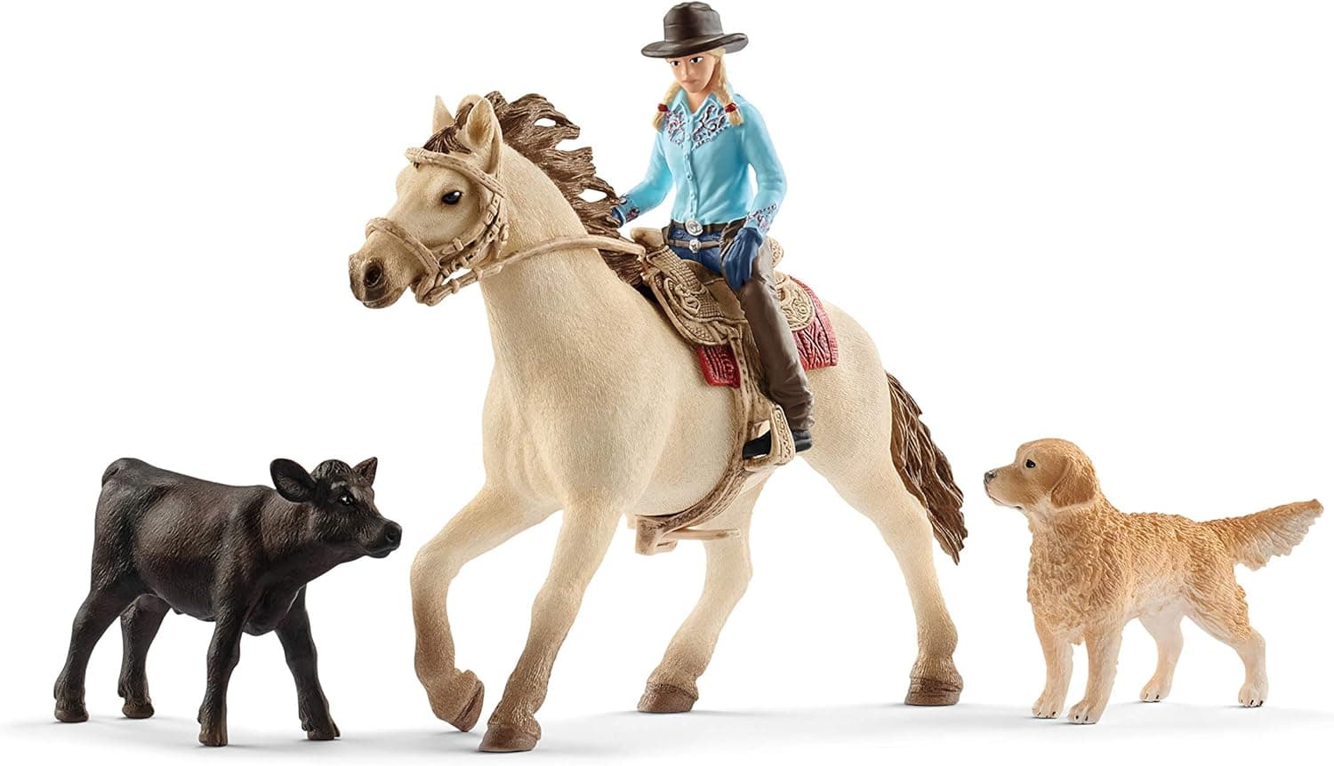 Schleich Farm World, Rodeo Toy for Kids, Western Riding with Rider, Cow and Horse Toy, 6-piece set, Ages 3+