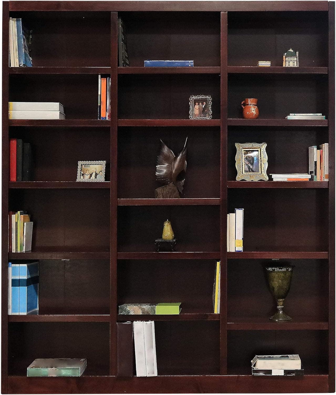 Traditional 84" Tall 18-Shelf Triple Wide Wood Bookcase in Cherry