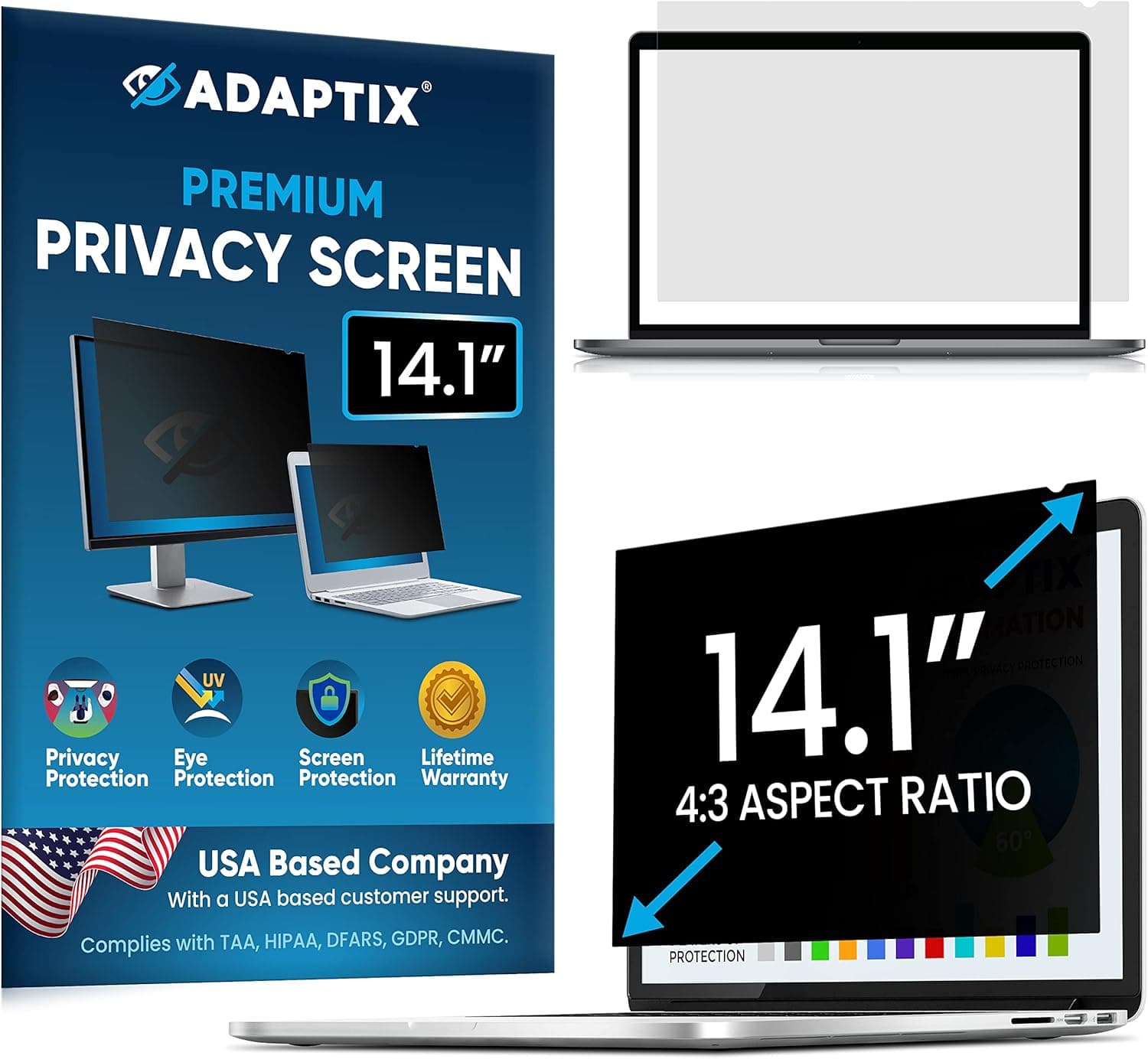 Adaptix Laptop Privacy Screen 14.1” – Information Protection Privacy Filter for Laptop – Anti-Glare, Anti-Scratch, Blocks 96% UV – Matte or Gloss Finish Privacy Screen Protector – 4:3 (APF14.1)