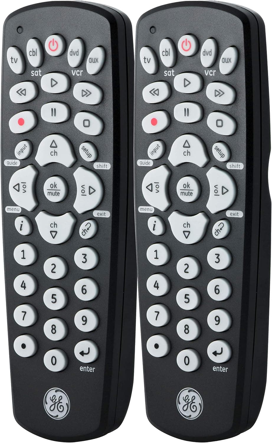 GE Universal Remote Control, 2 Pack, Works for Samsung, Vizio, LG, Roku, Apple TV, Smart TVs, Streaming Players, Blu-Ray, DVD, 4-Device, Black, 56161