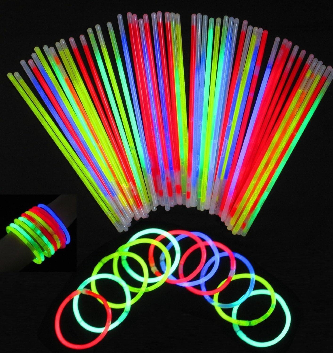 esowemsn 1Pack(50pcs) Assorted Color Light-up Toys Glowstick Bracelets Party Favors Supplies