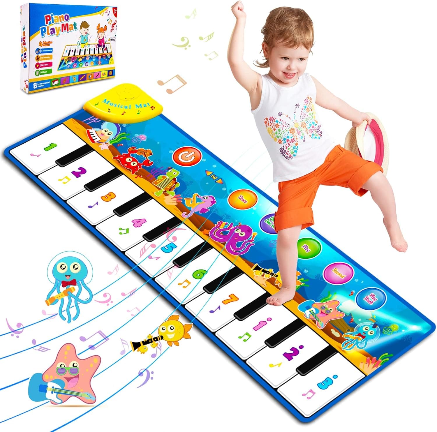 Foayex Gifts for Toddlers Boys & Girls Toys,Foldable Musical Toys, Learning Floor Mat with 8 Instrument Sounds-Touch Play for Early Education, Birthday Gifts for Baby Boys Girls