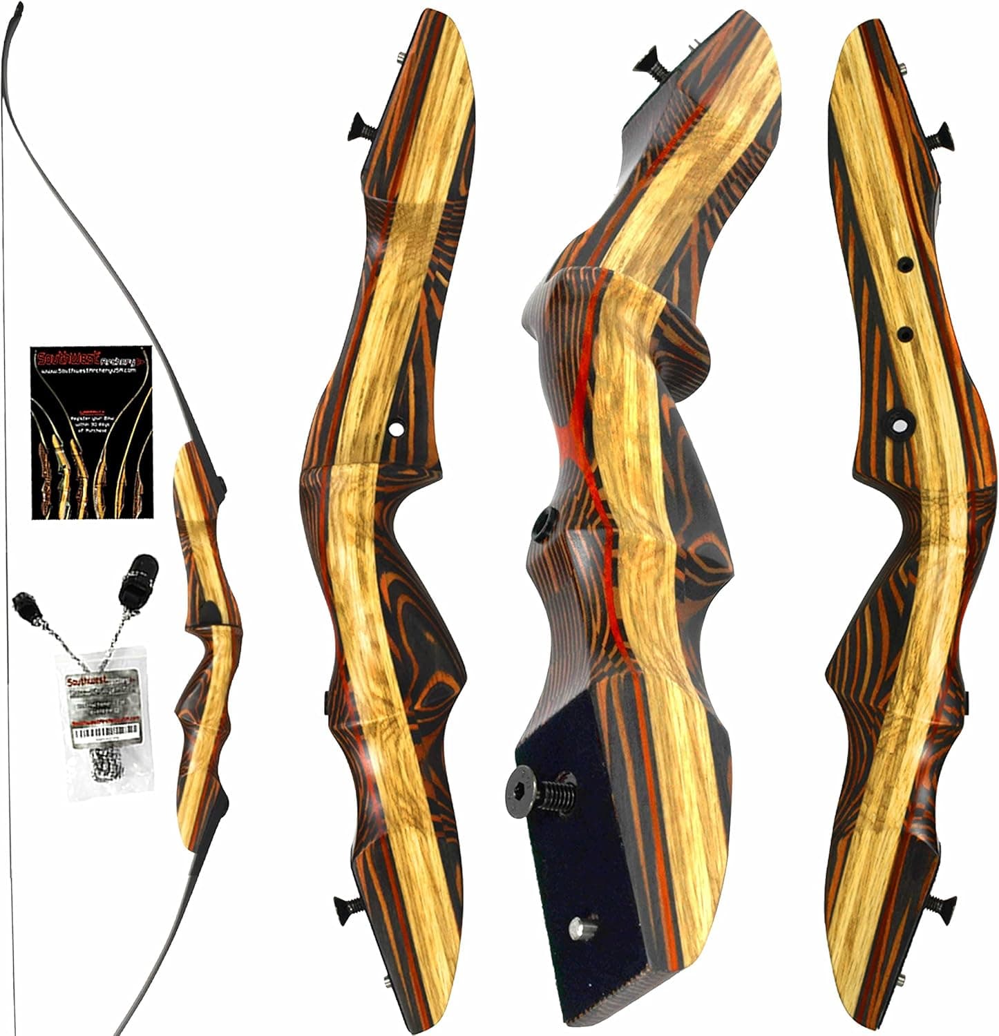 Southwest Archery Tigershark Takedown Recurve Bow – 62" Recurve Hunting Bow – Right Hand – Draw Weights in 25-60 lbs – USA Based Company – Perfect for Beginner to Pro