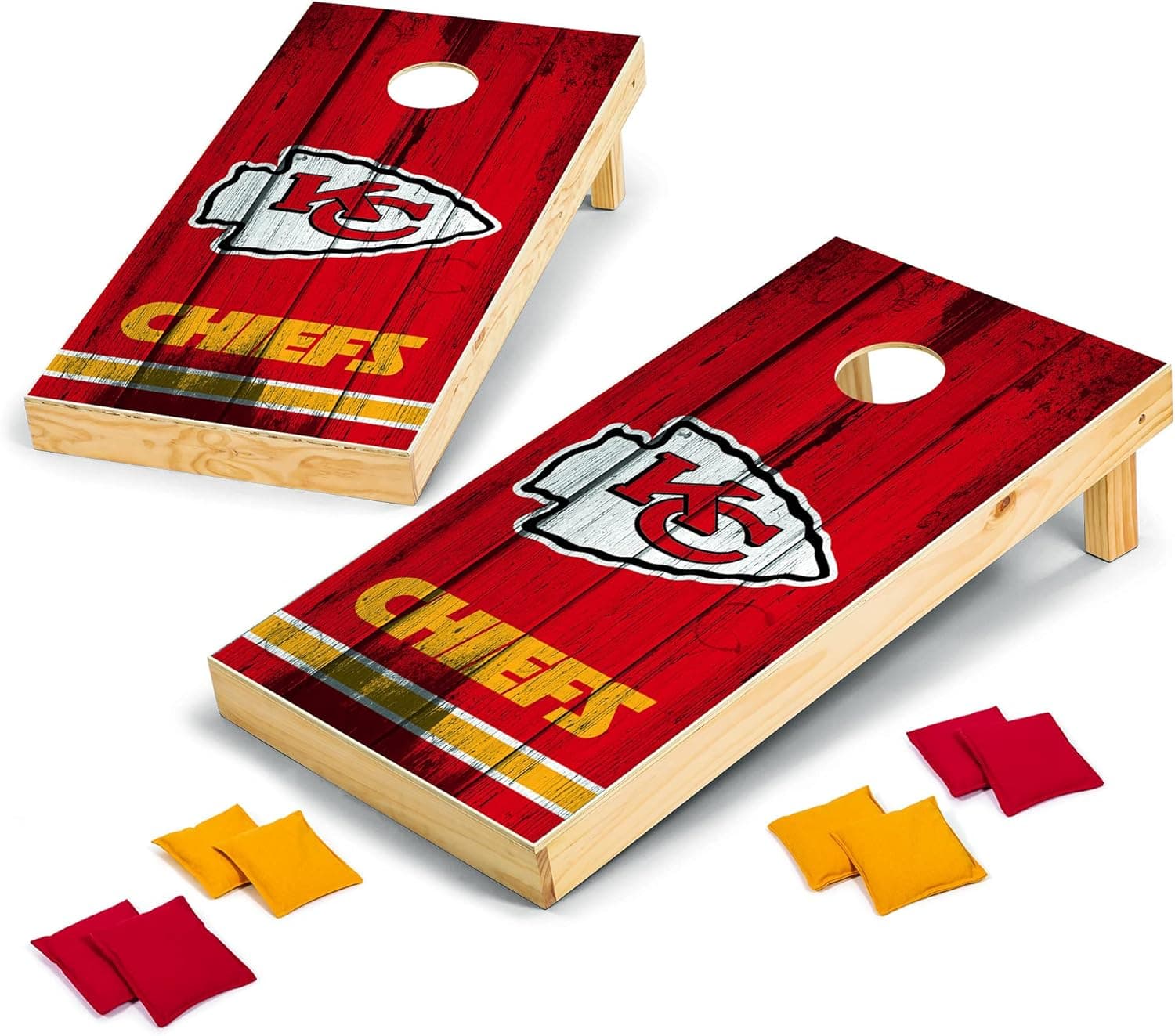 2' x 4' Cornhole Set - Direct Printed - Vintage Wood - Kansas City Chiefs