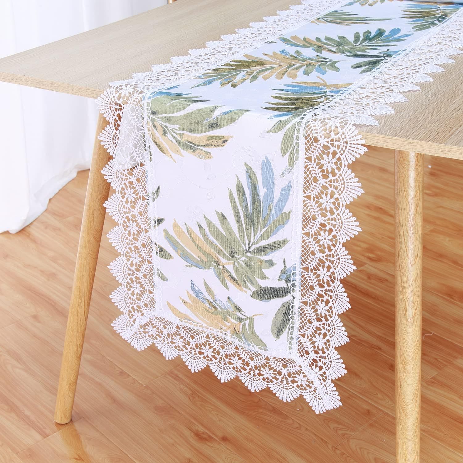 Embroidered Lace Table Runner Farmhouse Rustic Rectangle Vintage Flower Leaves Table Runners for Dresser Party Dining Room Table Decoration 15.7x70 inch