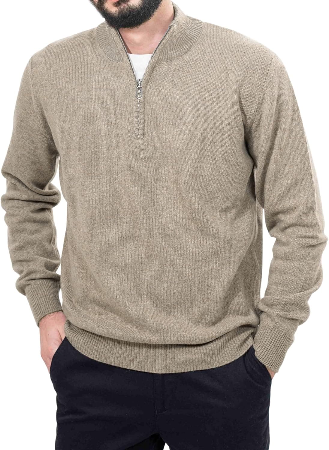 Babioboa Men Casual Crew Neck Sweater Ribbed Knitted Long Sleeve Pullover Soft Fitted Basic Designed Tops