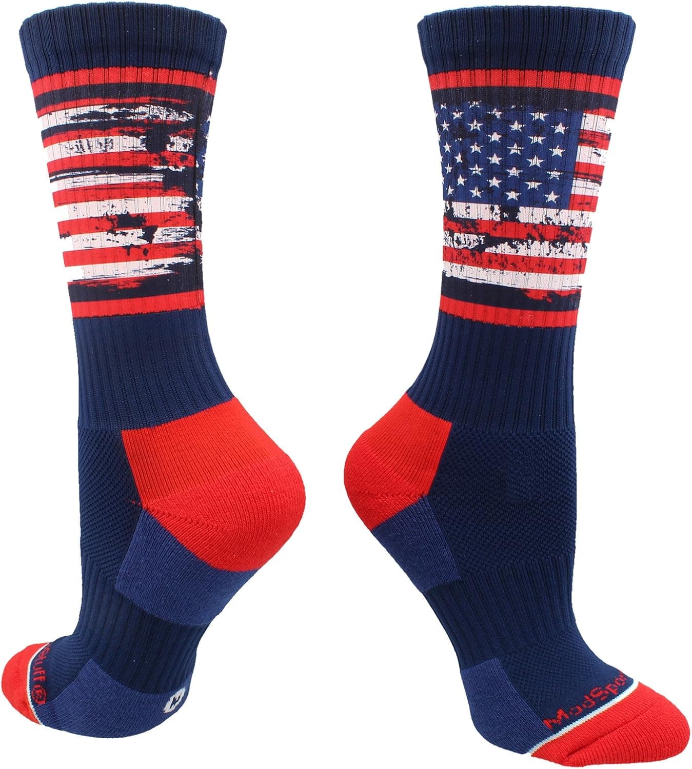 MadSportsStuff Distressed USA Flag Patriotic Athletic Crew Socks