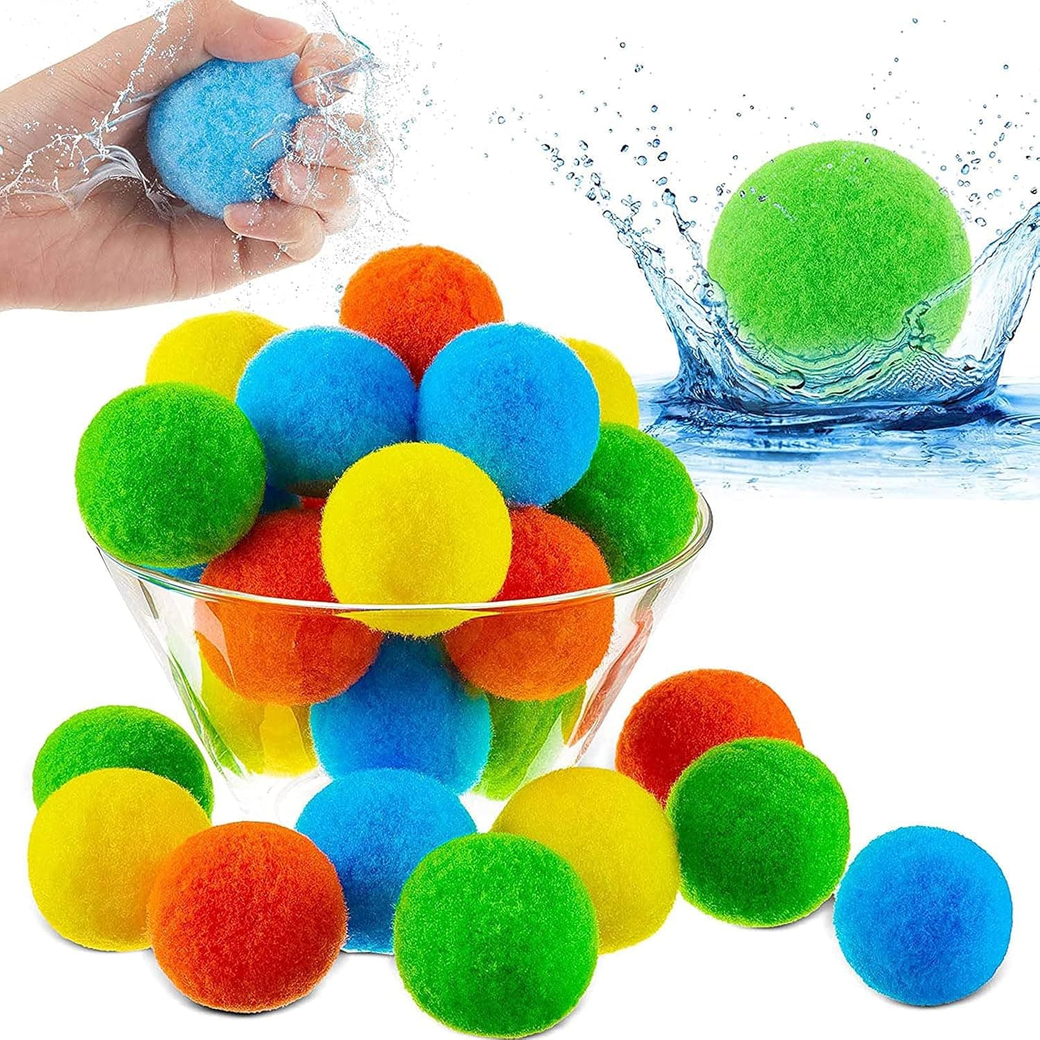 Water Balls, Reusable Water Balloons, Toss & Catch Gaming Ball, Soft Cotton Splash Soaker Bomb Ball (10pcs-Green, One Size)