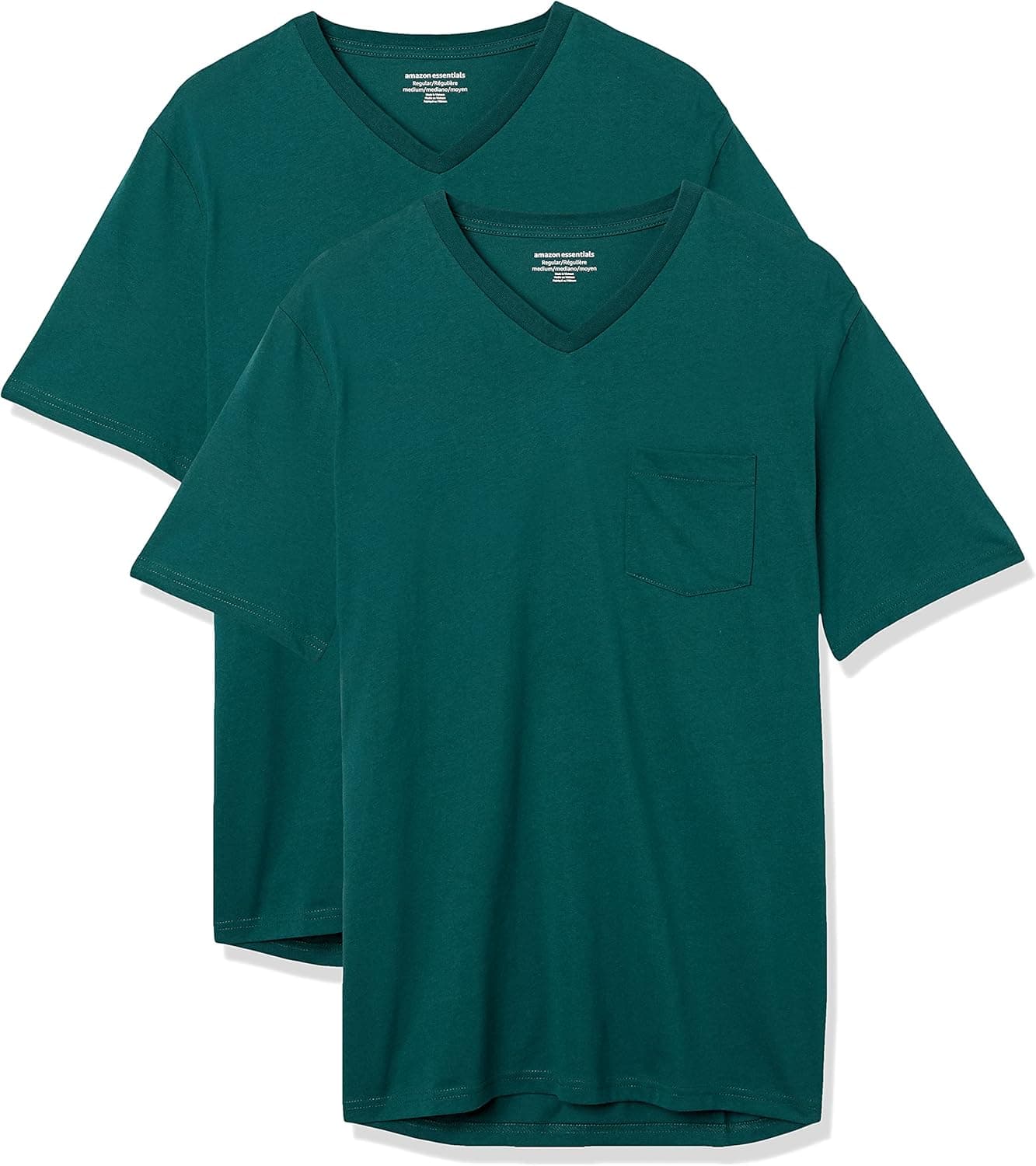 Amazon Essentials Men's Regular-Fit Short-Sleeve V-Neck Pocket T-Shirt, Pack of 2