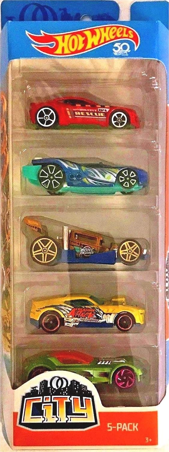 Hot Wheels 2018 City 50th Anniversary 5-Pack (Torque Twister, Prototype H-24, Bone Speeder, Twinduction, and Ballistick)
