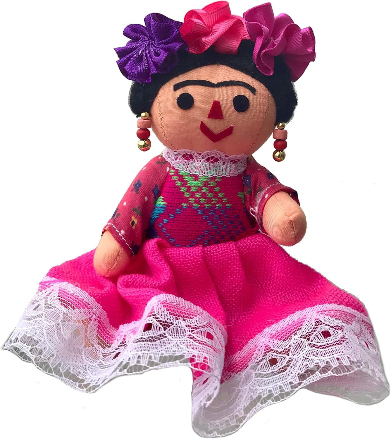 Alkimia Inc Mexican Handmade Maria Painter Rag Doll - 6.5 inches (Pink)
