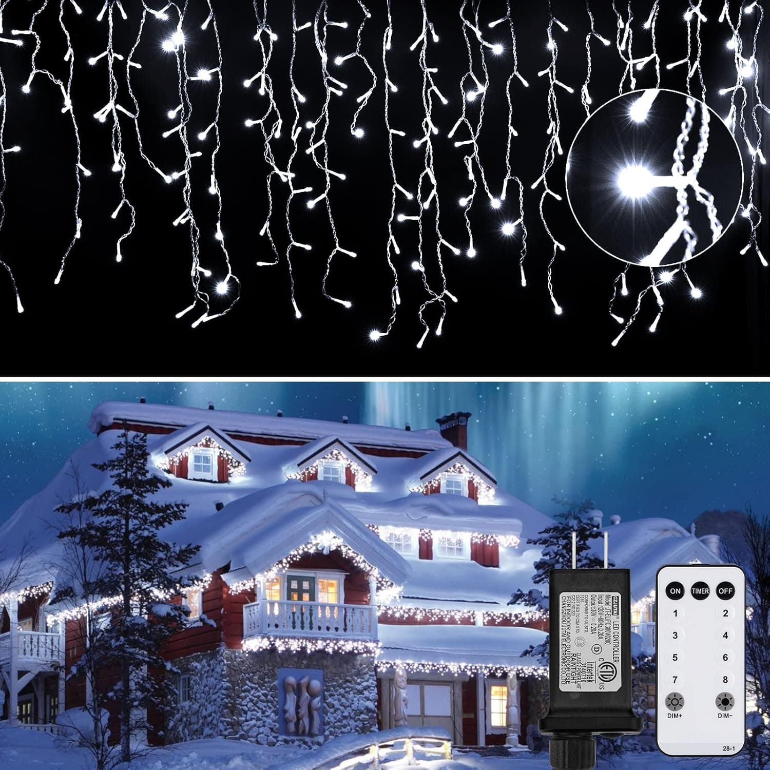 Icicle Lights Outdoor, 19.6FT 306 LED 8 Modes Icicle Christmas Lights with 54 Drops, Icicle String Lights with Remote &Timer, Waterproof Fairy Lights for Indoor Patio Tree House Decor, Pure White