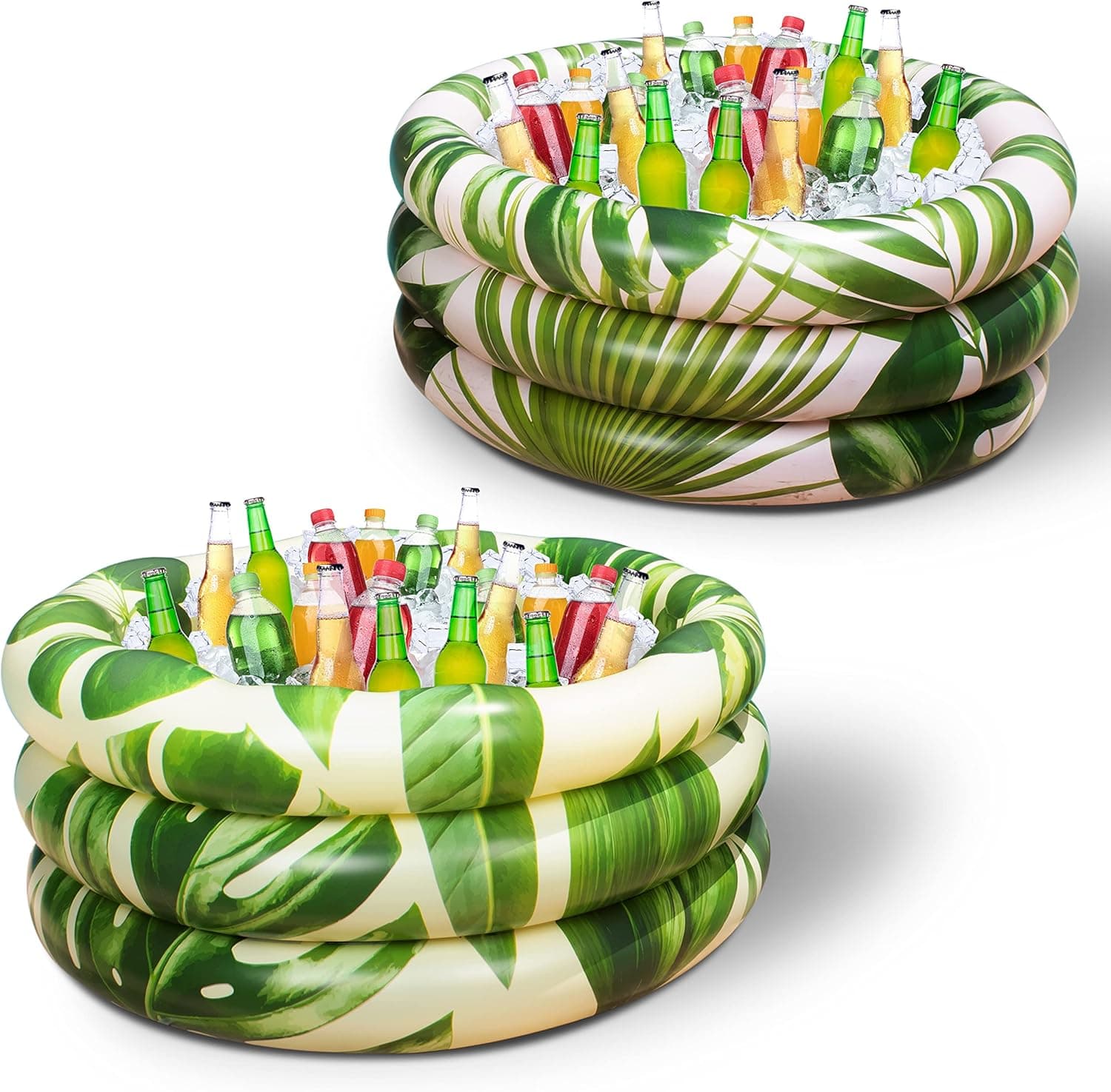 Sloosh 2 Pack Round Inflatable Cooler, 35" Inflatable Party Cooler, Tropical Beach Party Decoration for Summer Pool Party, Luau Party