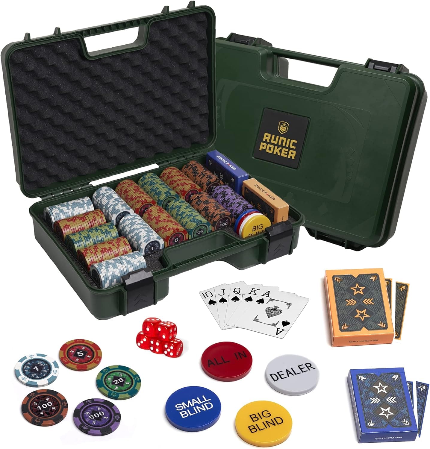 RUNIC Exclusive Poker Set 300 pcs, 14 Gram Clay Poker Chips for Texas Holdem, Black Jack, Casino Grade Chips, Features a Tasteful Shock Resistant Poker Case