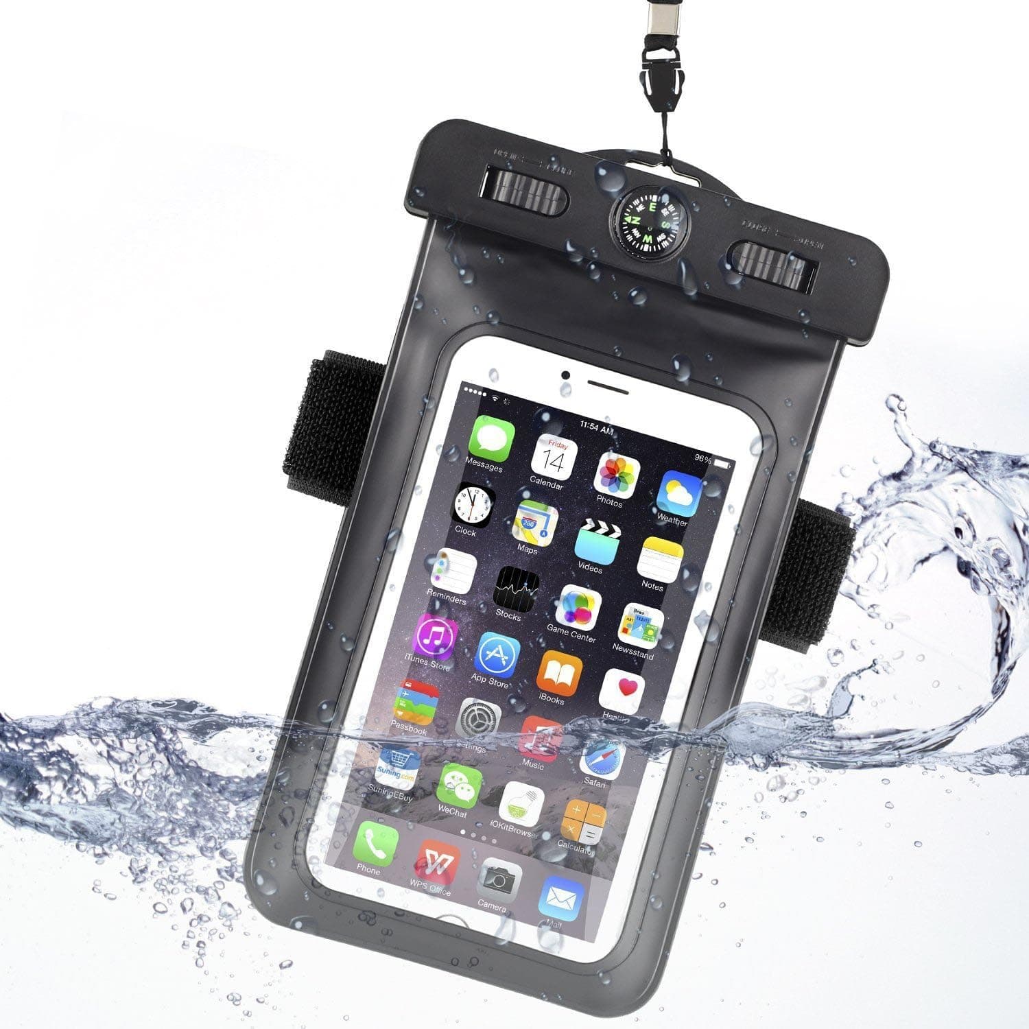 Waterproof Case Bag, Minco Pouch with Armband Cell Phone Dry Bag Cover Universal Attach to the Compass Outdoor for iPhone 6S Plus, Samsung Galaxy S7, LG G5 and other Phones Below 5.5 inches (Black)