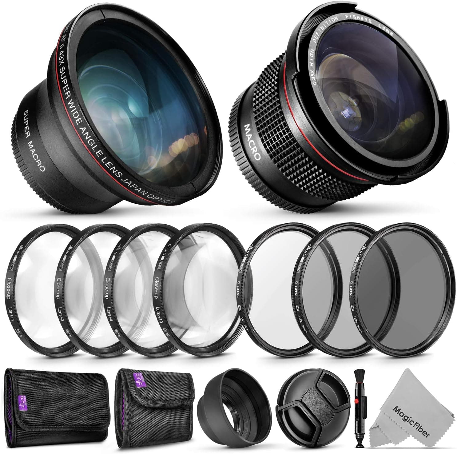 58mm Altura Photo Essential Accessory Kit for Canon EOS Rebel DSLR Bundle with Altura Photo Fisheye and Wide Angle Lenses