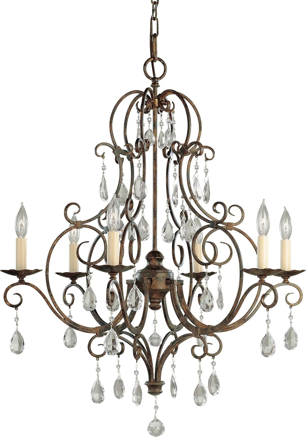 Feiss F1902/6MBZ Chateau Crystal Candle Chandelier Lighting, Bronze, 6-Light (25"Dia x 30"H) 360watts
