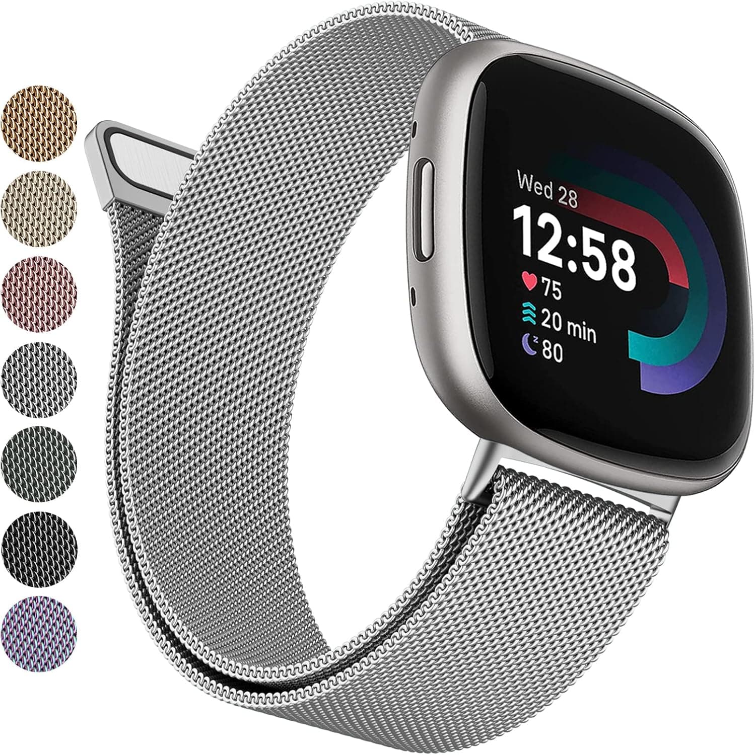 YILED Metal Bands Compatible with Fitbit Versa 3/Versa 4/Fitbit Sense/Sense 2 for Women Men, Stainless Steel Mesh Breathable Wristband Strap with Adjustable Magnet Lock