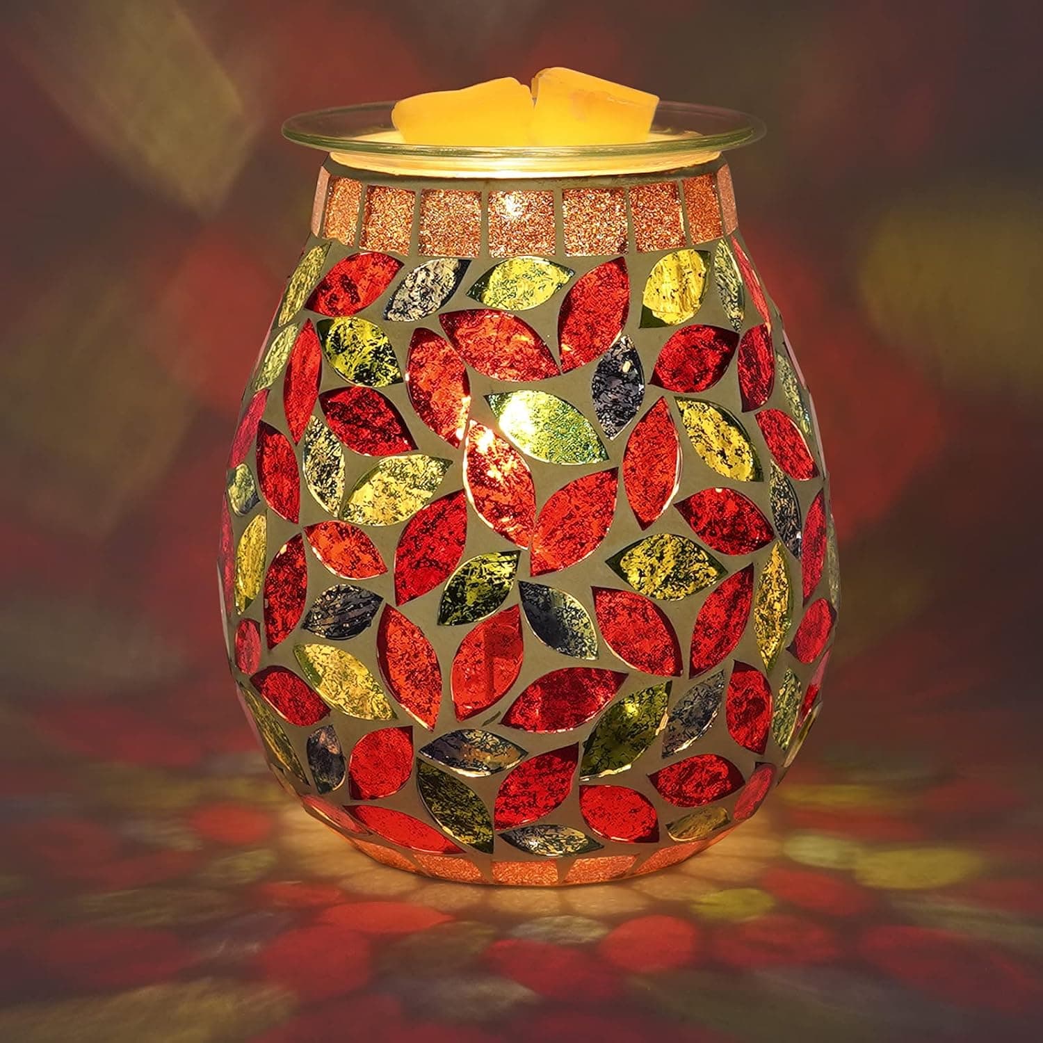 Bobolyn Handcrafted Mosaic Electric Oil Burner Wax Melt Burner Warmer Melter frangrance Oil Burner for Home Office Bedroom Living Room Gifts& Decor (Blossom)