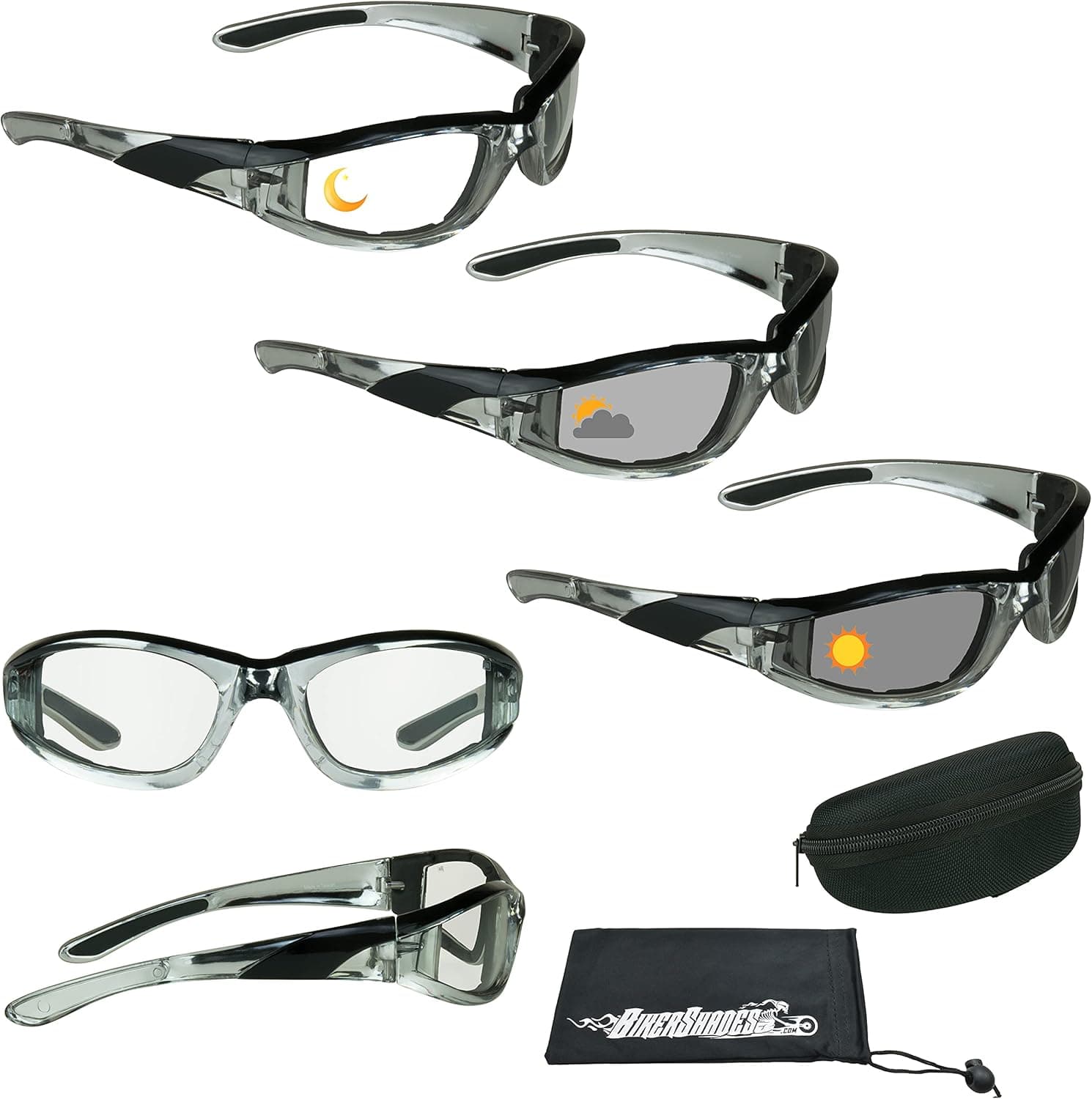 BIKERSHADES Chrome Motorcycle Transitional Sunglass UV Sensitive Day Night Goggles Eyewear