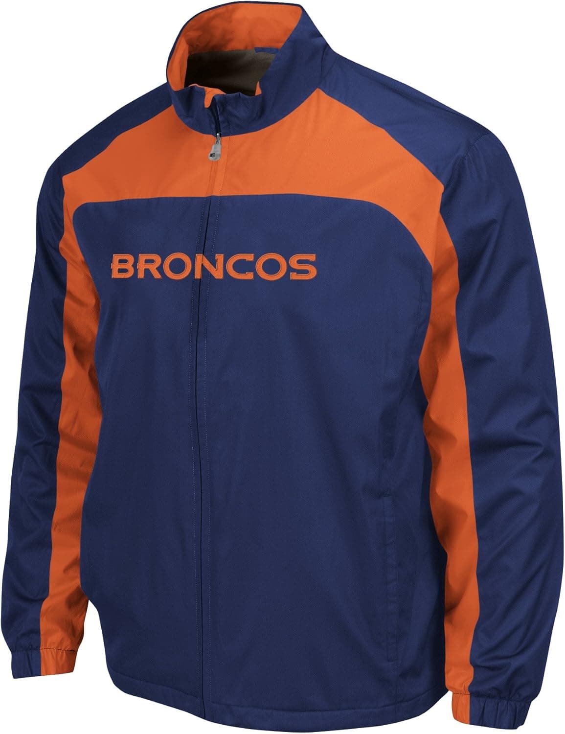 NFL Denver Broncos Safety Blitz II Adult Long Sleeved Midweight Diam Dobby Full Zipp Jacket, Athletic Navy/Dark Orange, Large