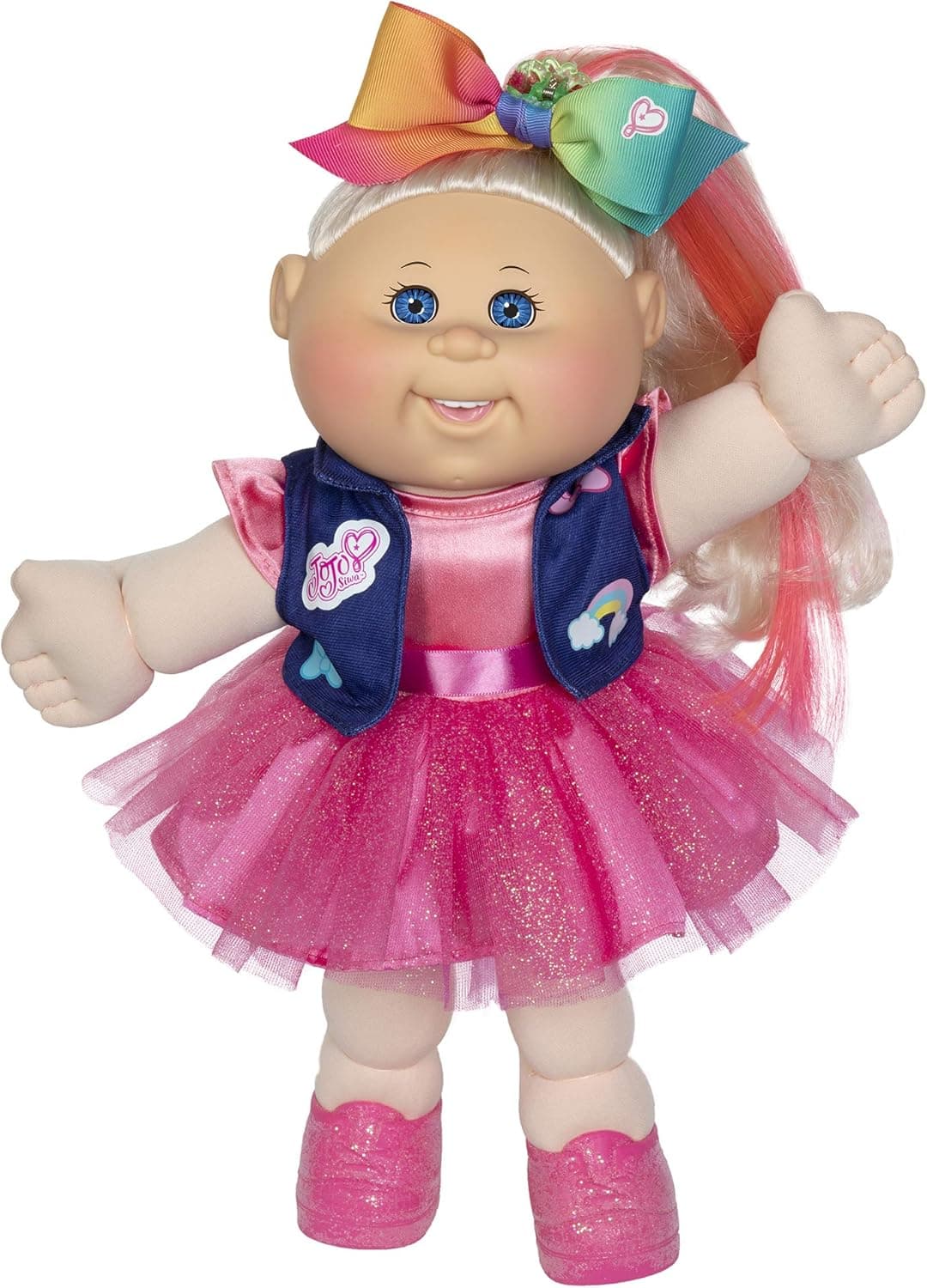 Cabbage Patch Kids, JoJo Siwa Doll, 14”, Plush-Toy, Includes Sparkly Dress, Vest with Patches, Giant Hair Bow – with Birth Certificate, Birthdate, Birth Time