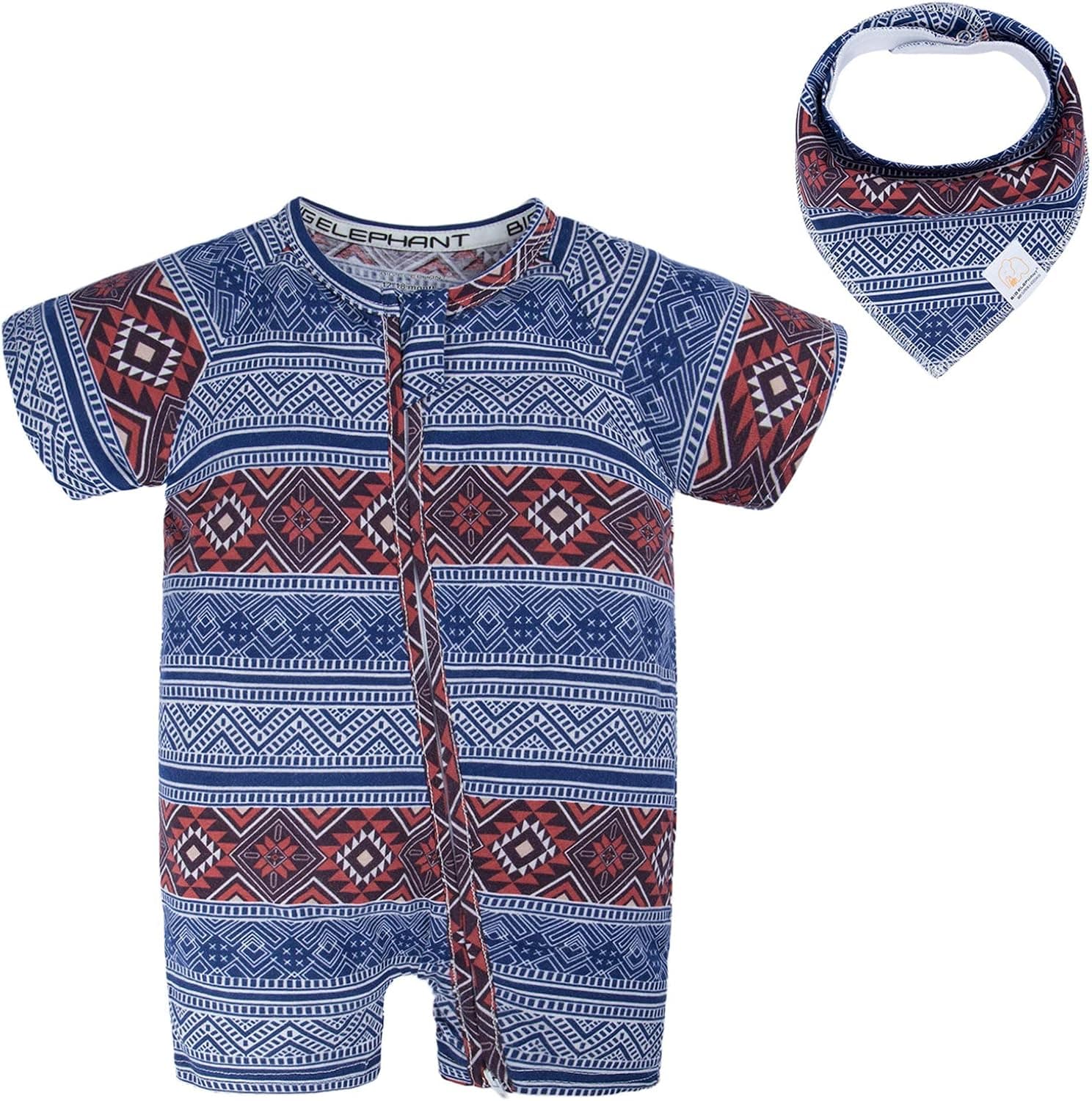 BIG ELEPHANT Baby Boys'1 Piece Summer Short Sleeve Pajama Graphic Zipper Romper