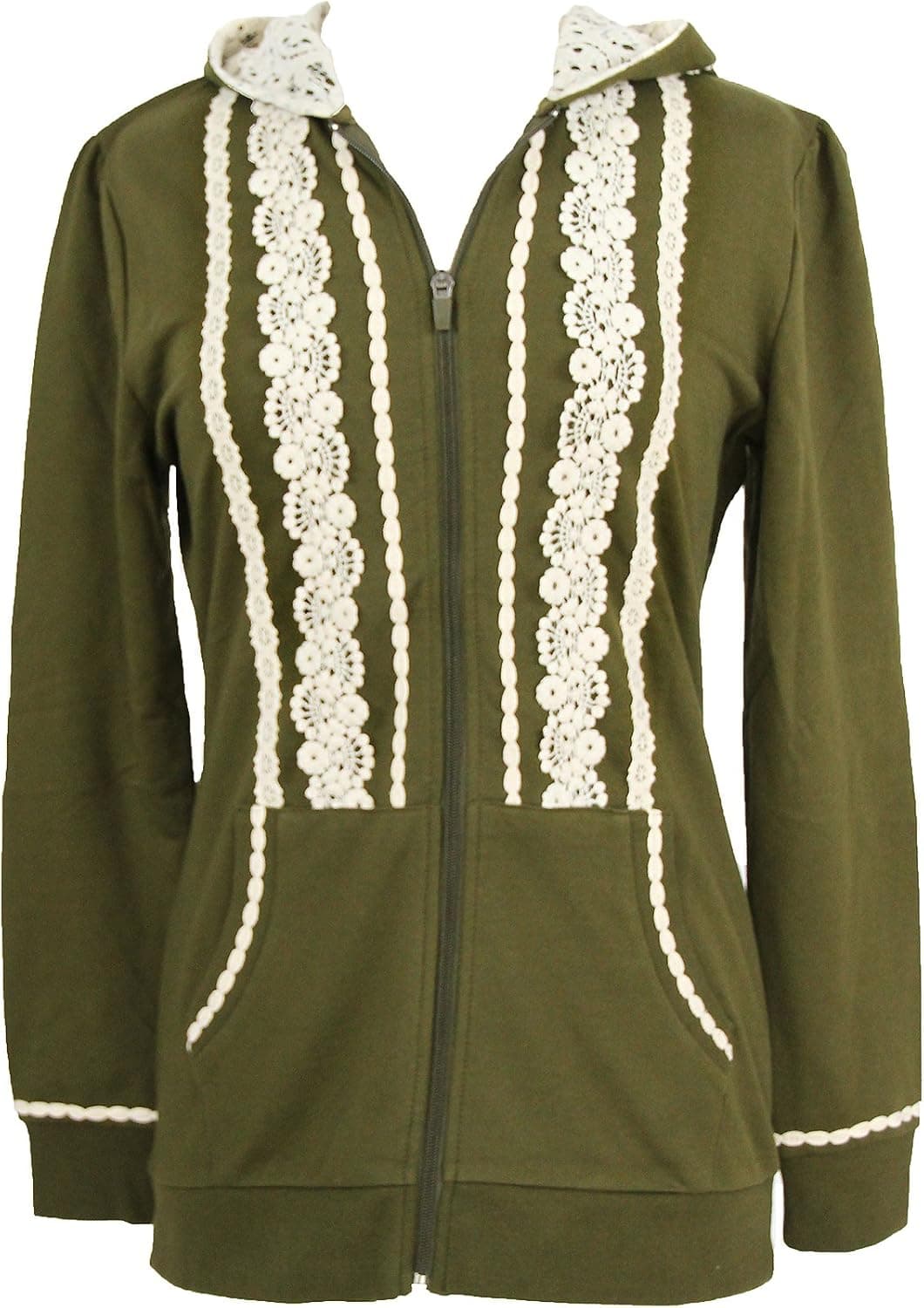 Peekaboo-Chic Boho Zip Up Hoodie - Cute Hoodies For Women - Warm Boho Lace Full Zip Hoodies For Women