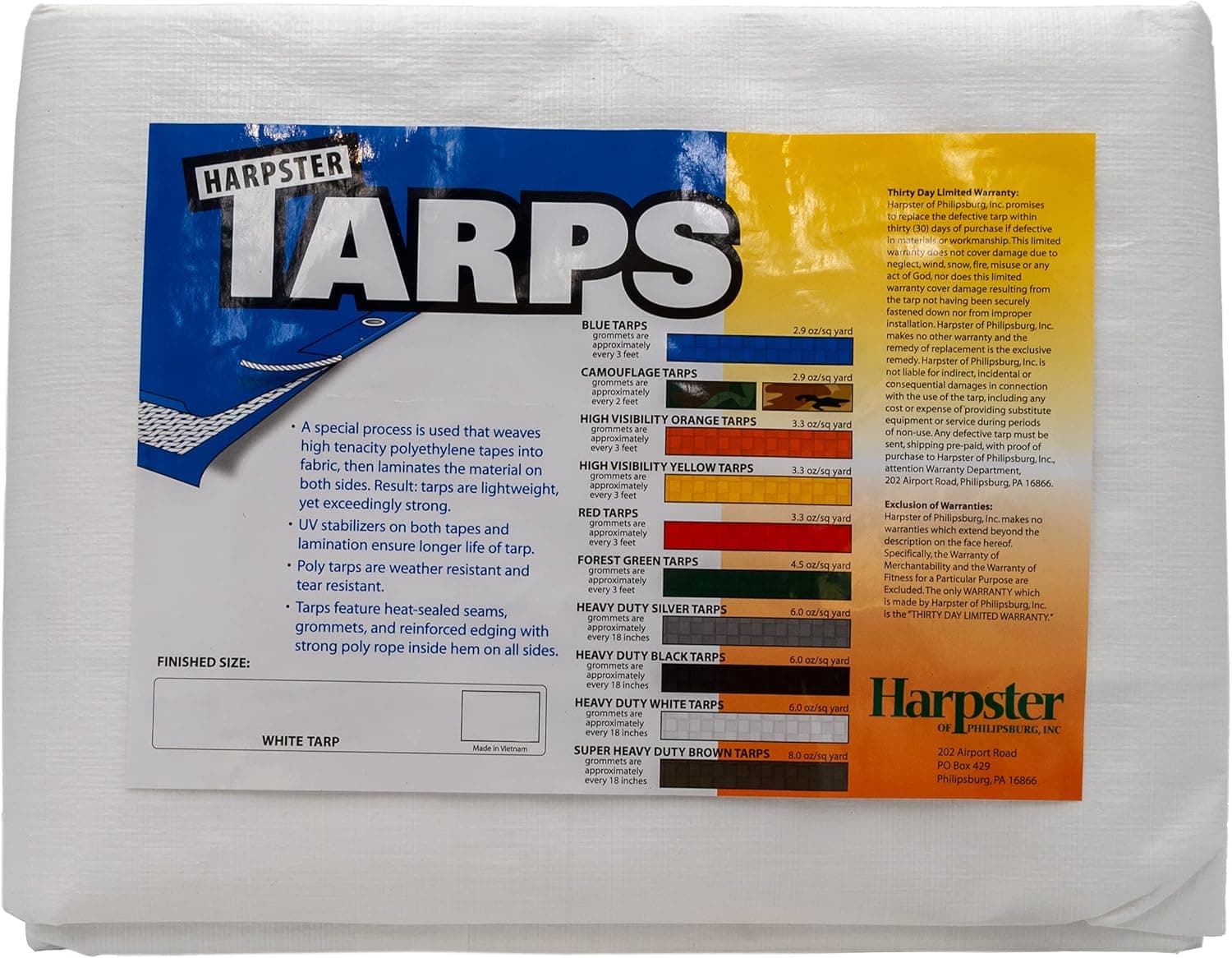 Heavy Duty White Tarp 6 OZ., 7'x40'