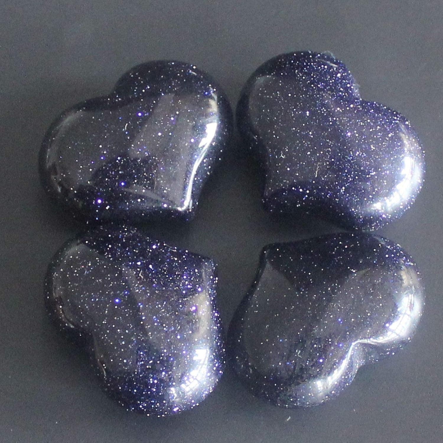 4pcs Mixed Gemstone Rose Quartz Heart Piece (Blue Goldstone)